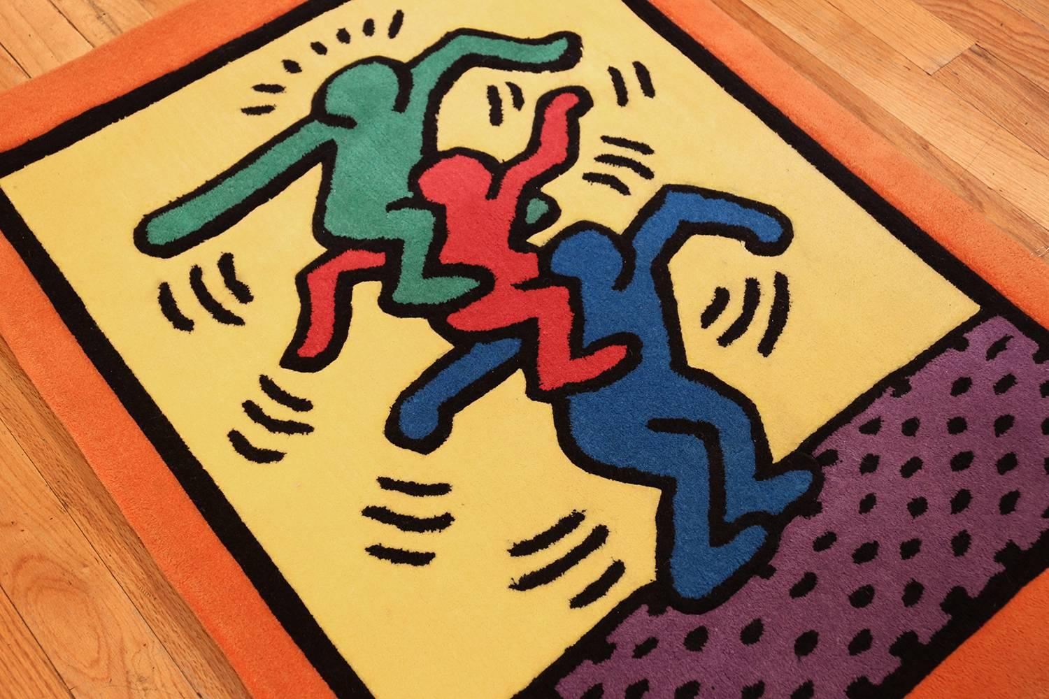 Hand-Woven Small Size Vintage American Rug Designed by Keith Haring. Size: 3 ft x 4 ft 