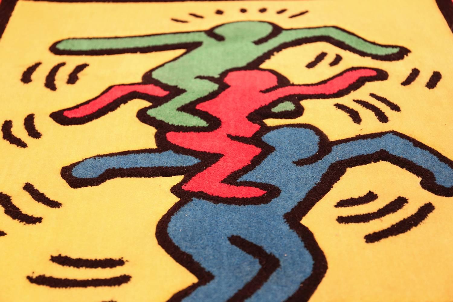 Small Size Vintage American Rug Designed by Keith Haring. Size: 3 ft x 4 ft  In Excellent Condition In New York, NY