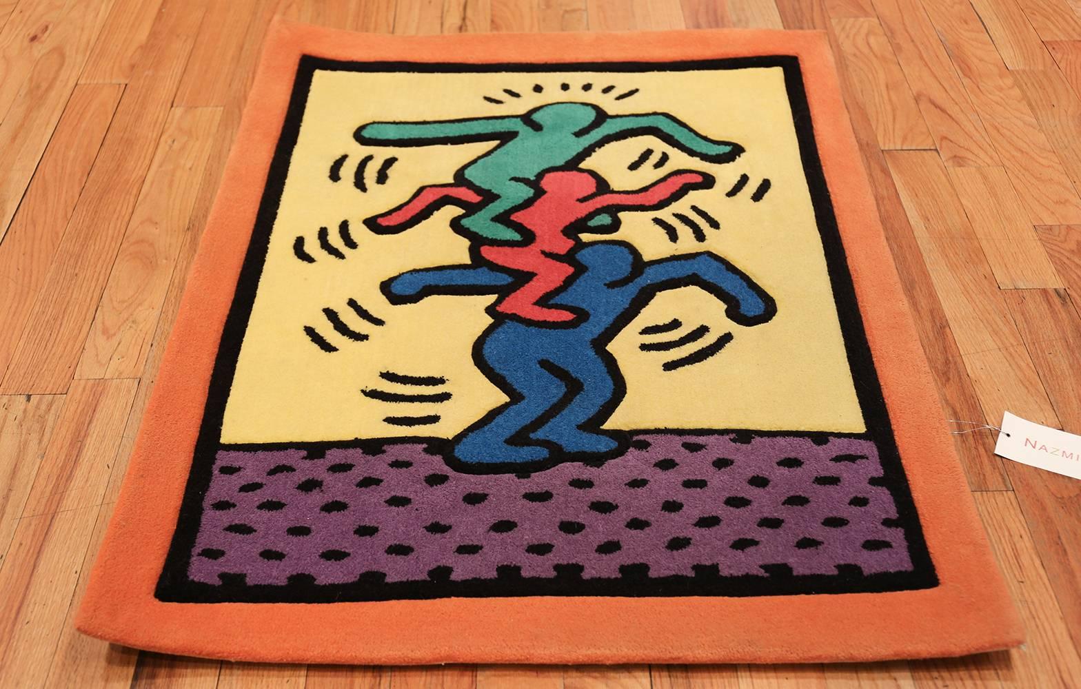 20th Century Small Size Vintage American Rug Designed by Keith Haring. Size: 3 ft x 4 ft 