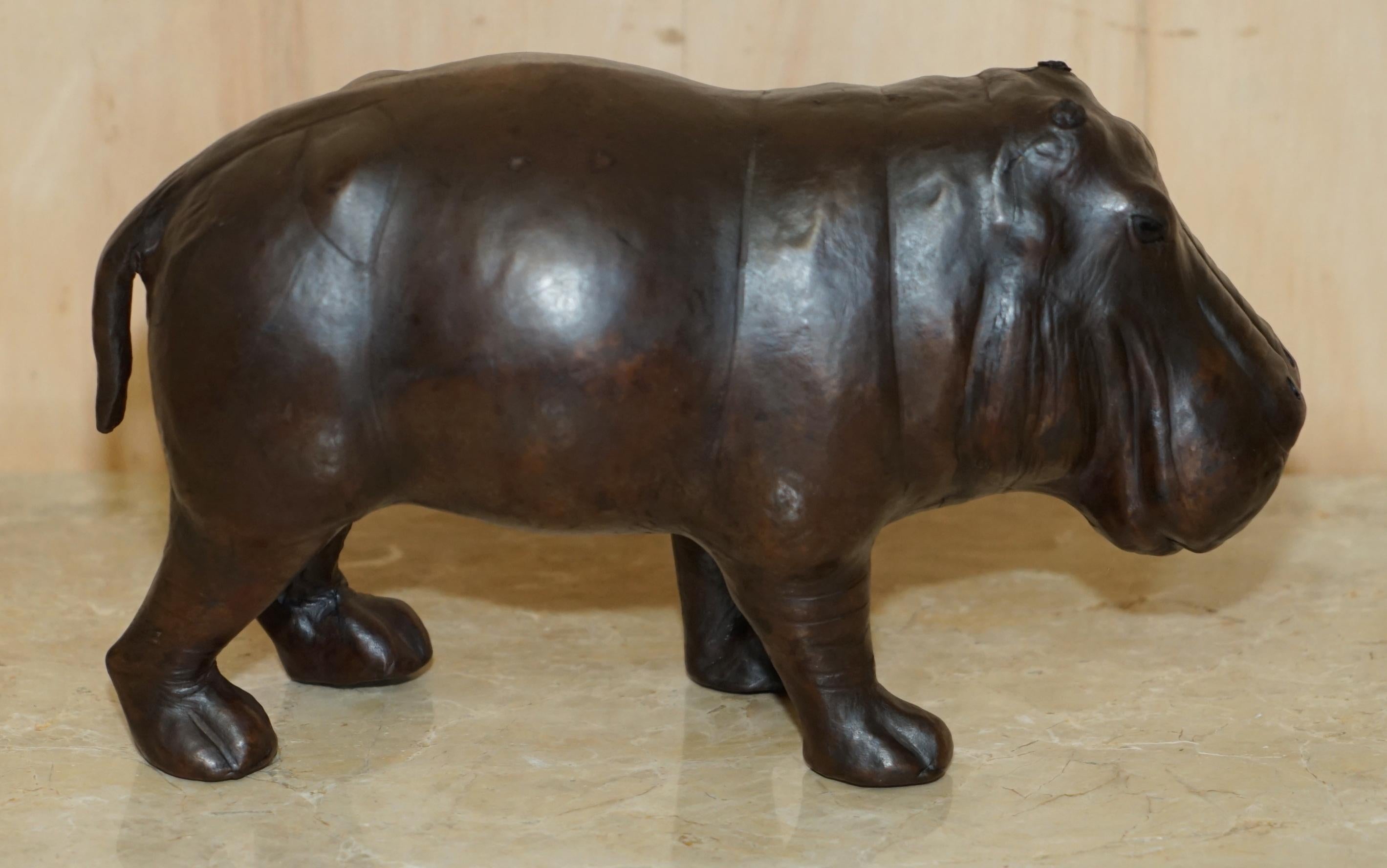 SMALL SiZED LIBERTY'S LONDON OMERSA BROWN LEATHER HIPPOPOTAMUS FOOTSTOOL For Sale 6