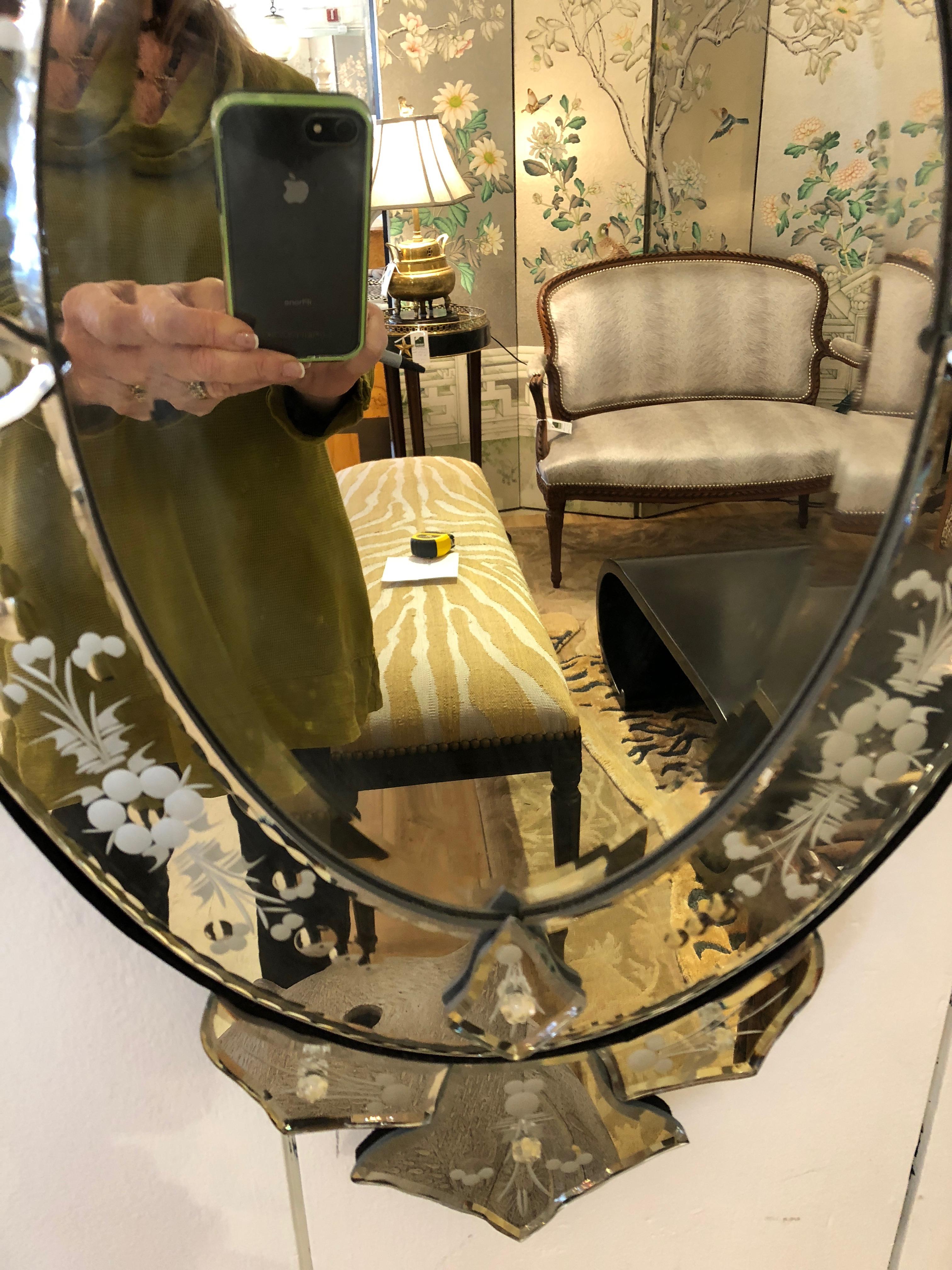 Hollywood Regency Small Sized Oval Venetian Mirror with Big Glitz Factor