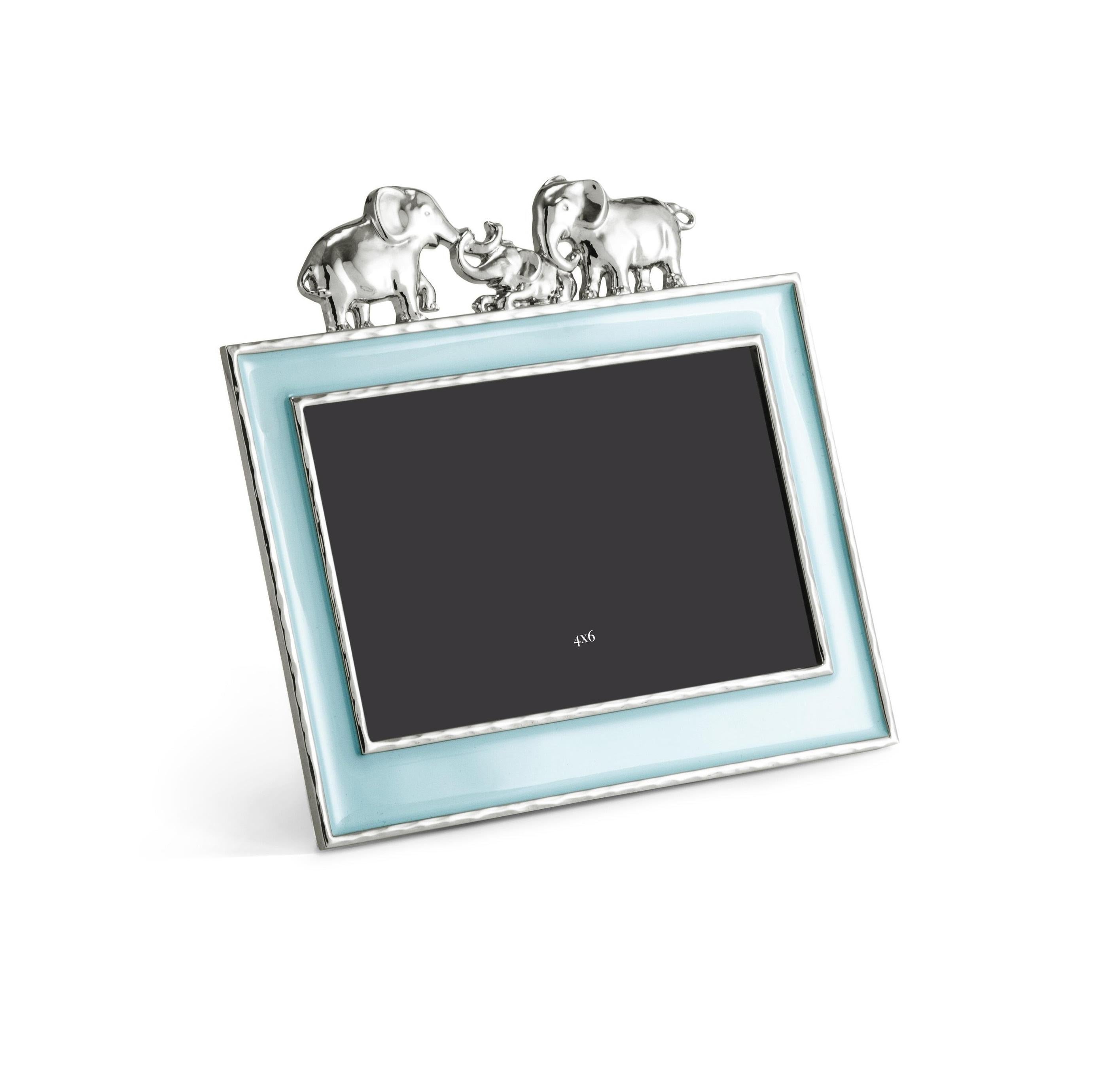 Marco de Fotos Pequeño con Borde Blanco, en Metal Plateado y Esmalte Azul. Moderno en venta