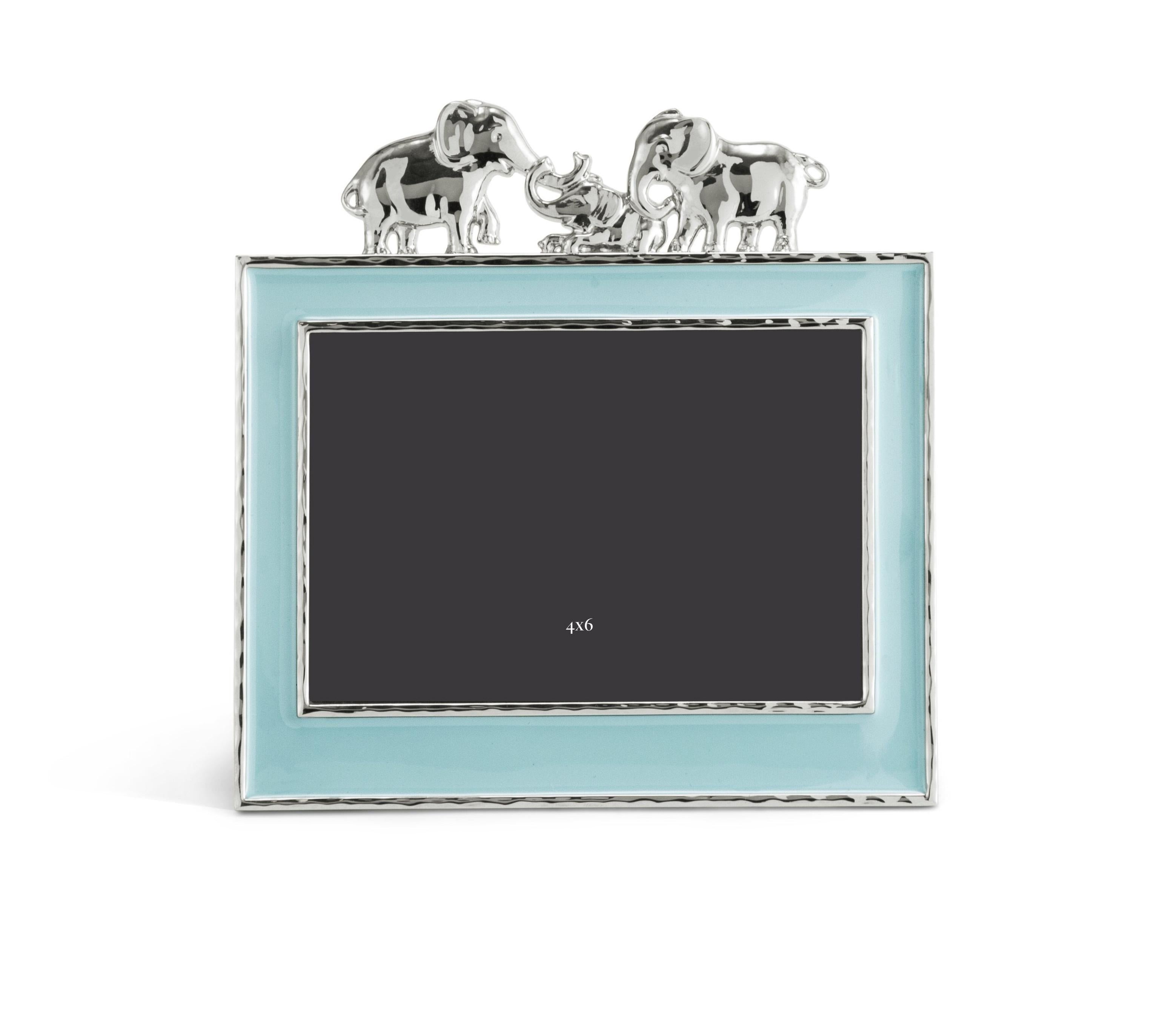 Marco de Fotos Pequeño con Borde Blanco, en Metal Plateado y Esmalte Azul. Francés en venta