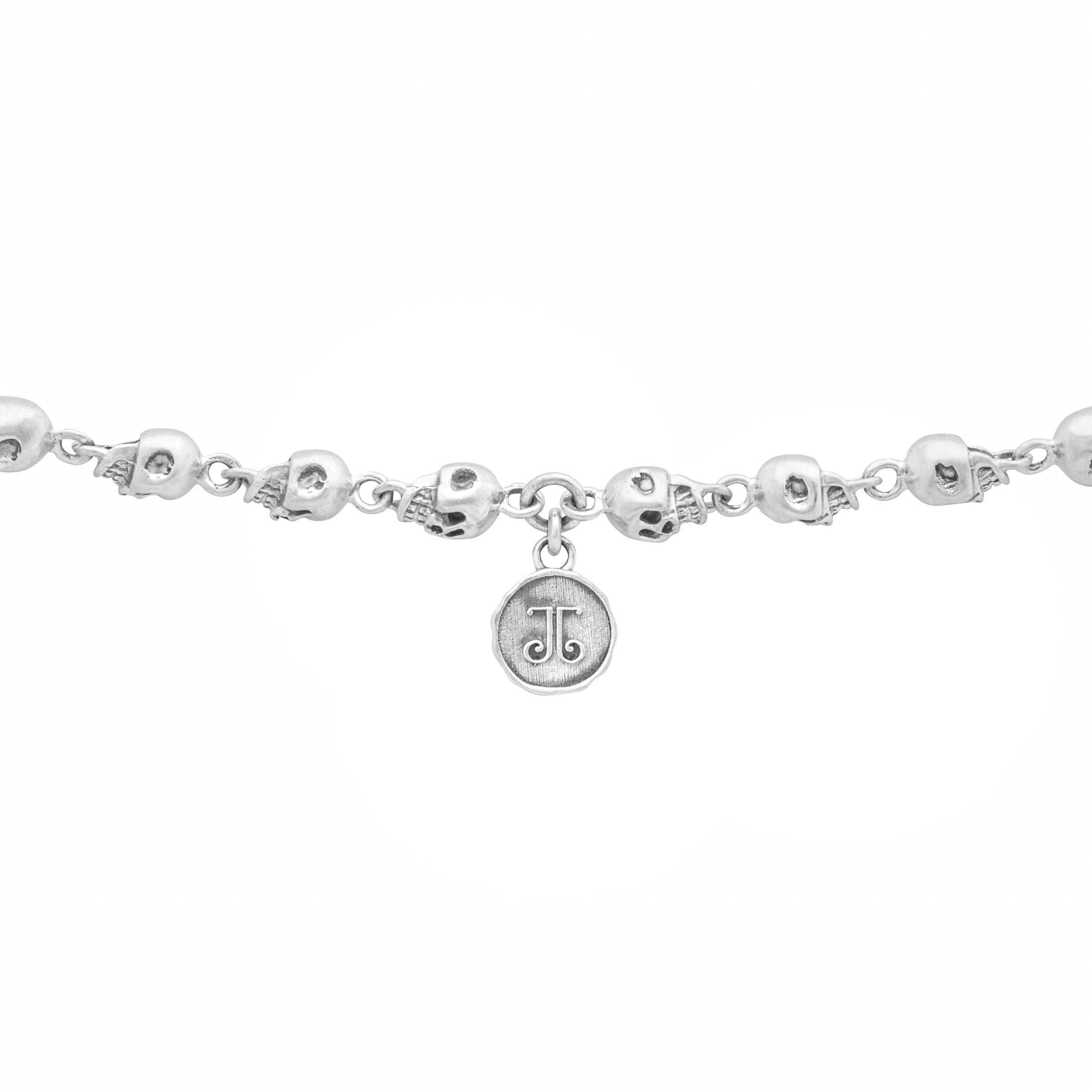Gothic Revival Small Skull Rosary Silver For Sale