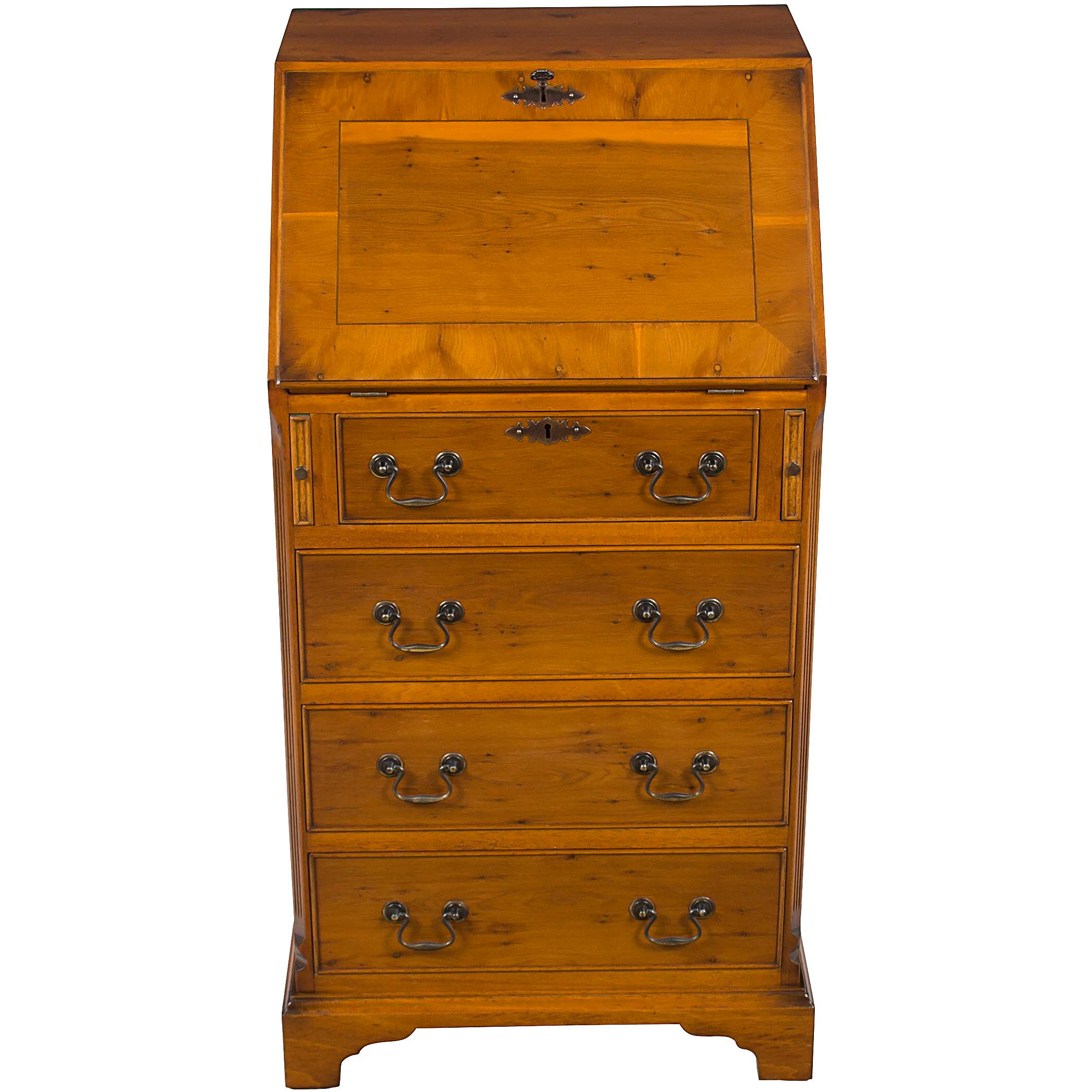 Small Slant Front Yew Wood Bureau Butlers Desk Secretaire For Sale