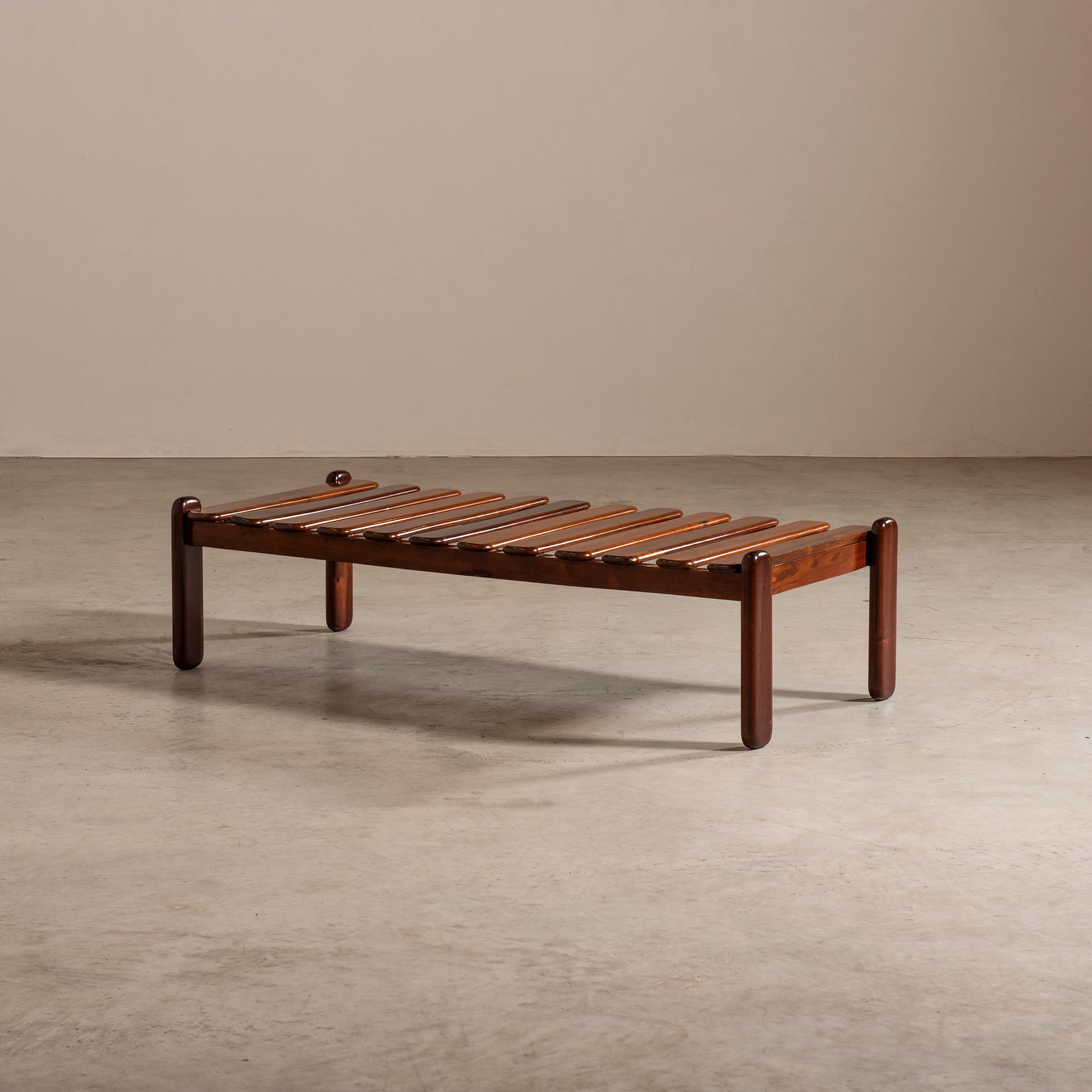 20th Century Small Slat Bench in Solid Brazilian Hardwood, Mid-Century Modern For Sale