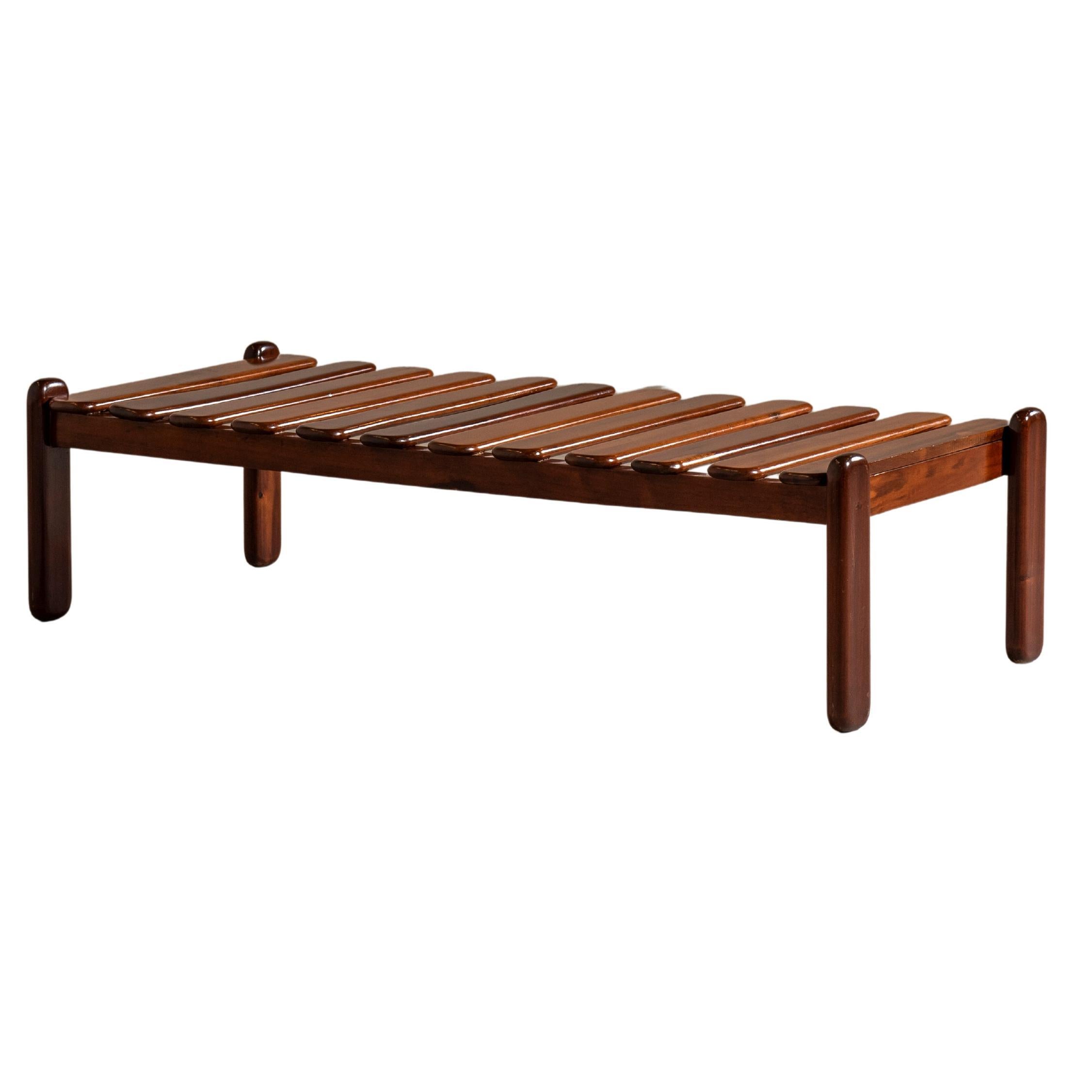 Small Slat Bench in Solid Brazilian Hardwood, Mid-Century Modern For Sale
