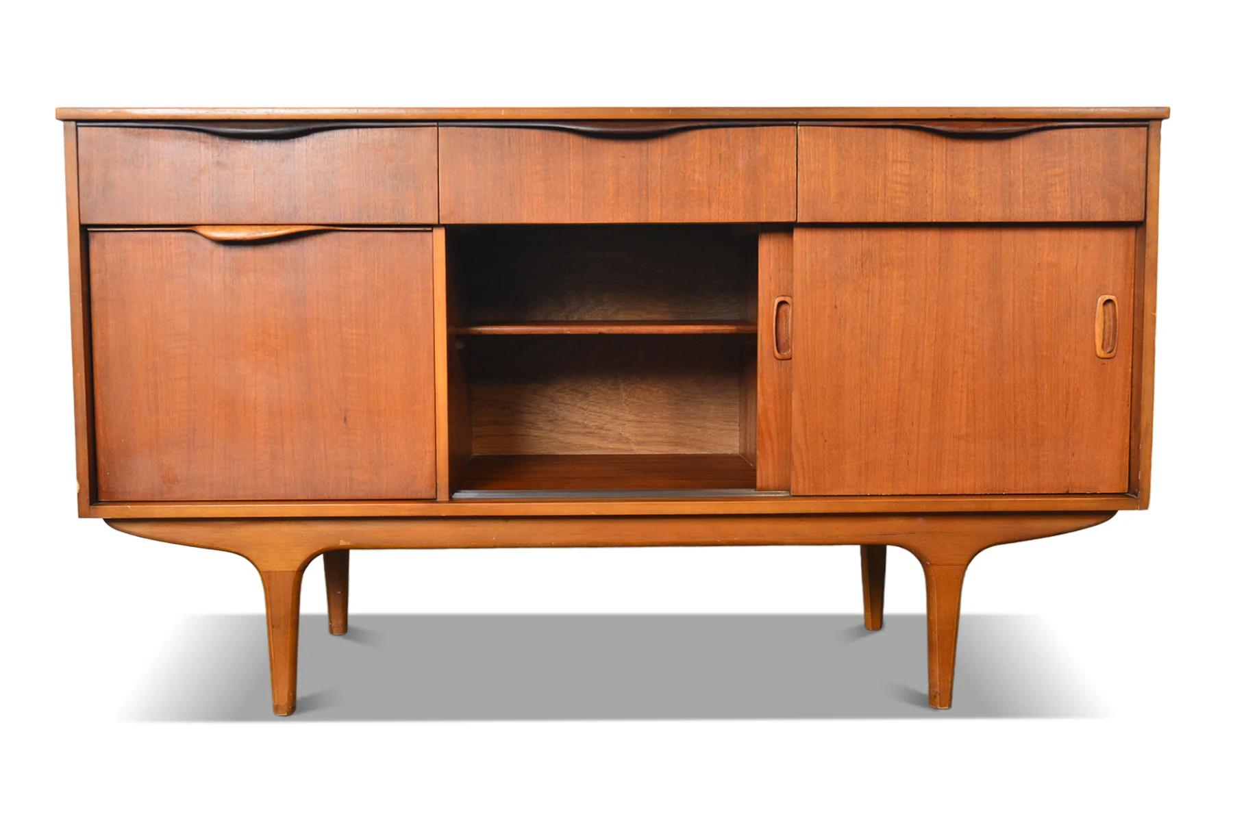 Mid-Century Modern Small Sliding Door Teak Credenza For Sale