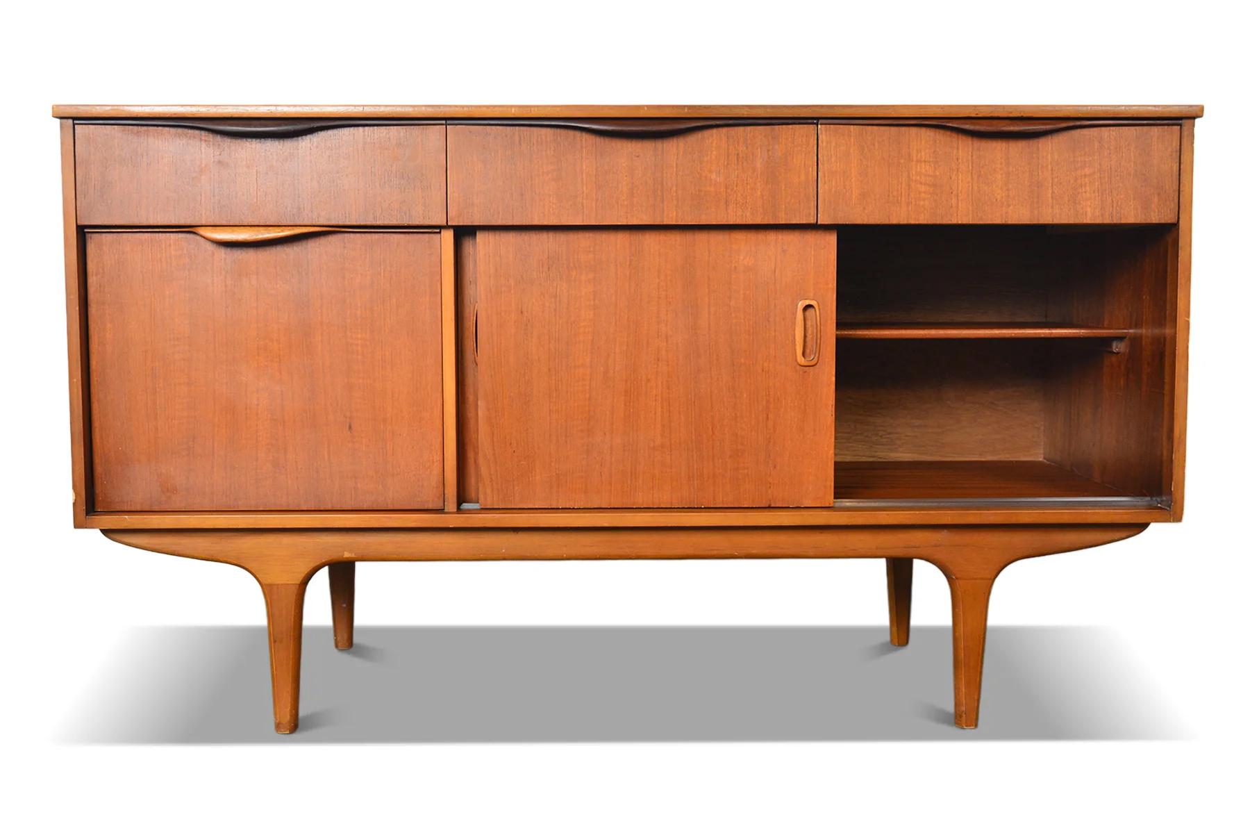 English Small Sliding Door Teak Credenza For Sale