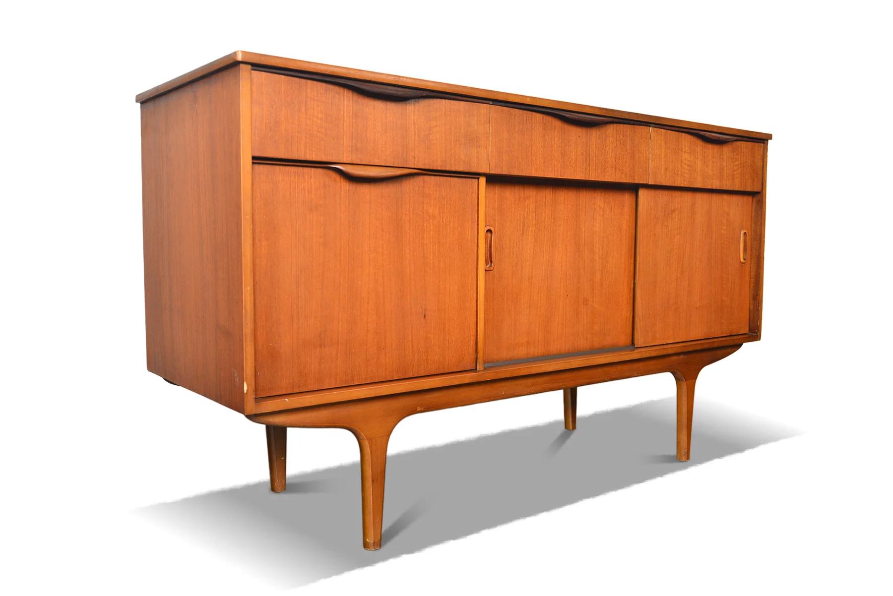 Small Sliding Door Teak Credenza For Sale 2