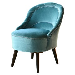 Small Slipper Chair in Turquoise Mohair Danish Midcentury