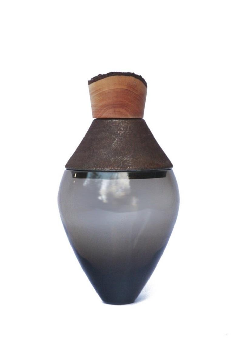 Organic Modern Small Smoke and Brass Patina India Vessel I, Pia Wüstenberg For Sale