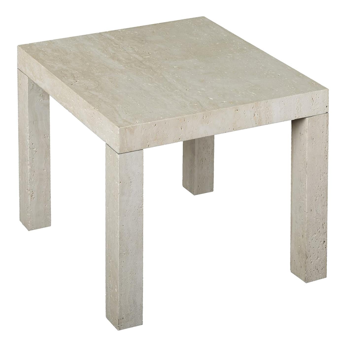 Small Smoke Side Table in Beige Travertine Marble For Sale