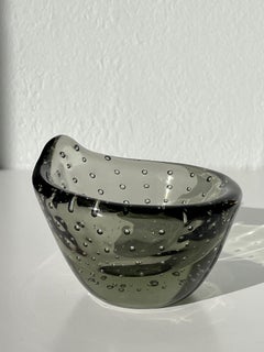 Murano Small Smokey Gray Bubble Glass Vide Poche Bowl, Italy