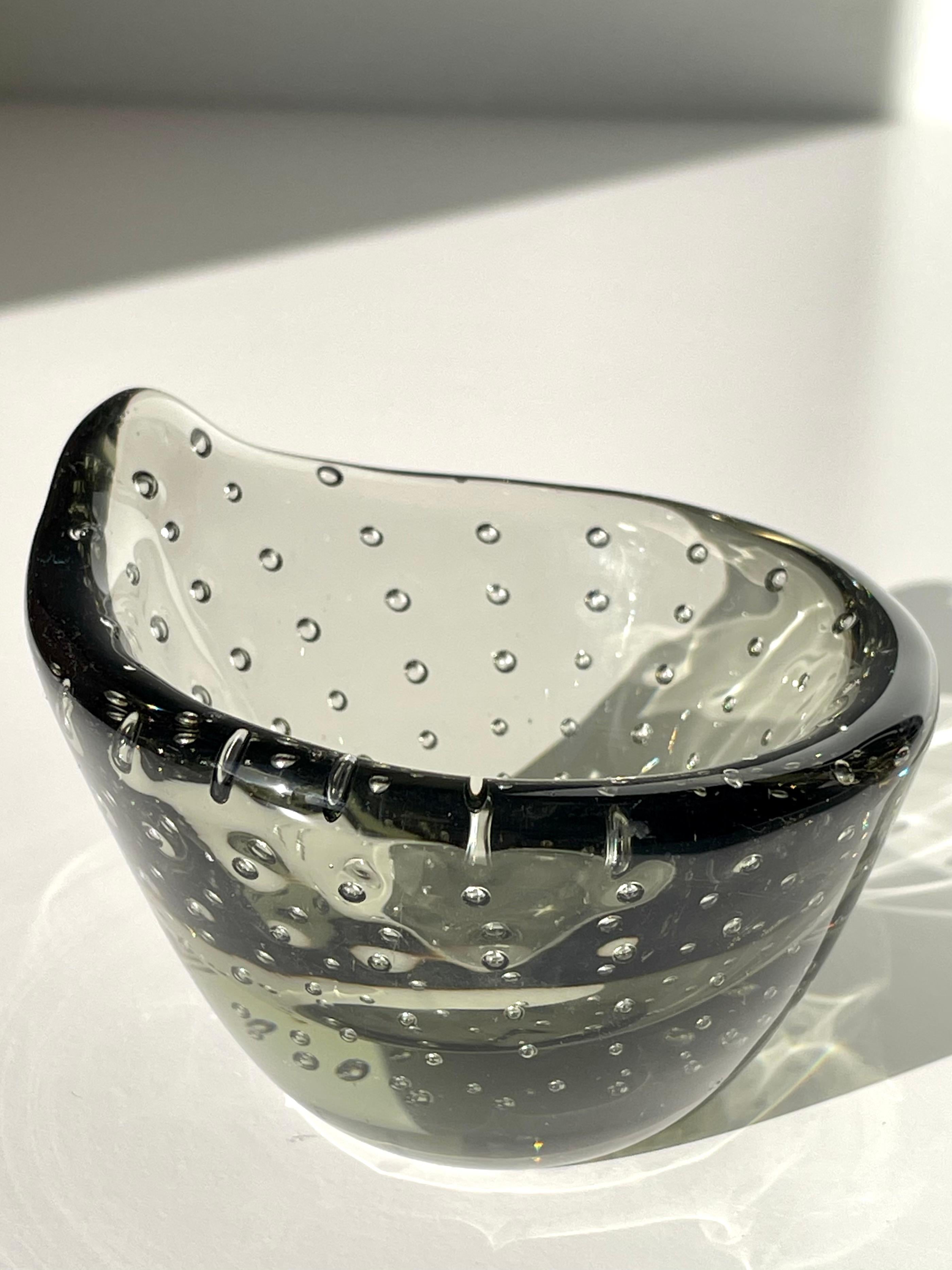 20th Century Murano Small Smokey Gray Bubble Glass Vide Poche Bowl, Italy For Sale