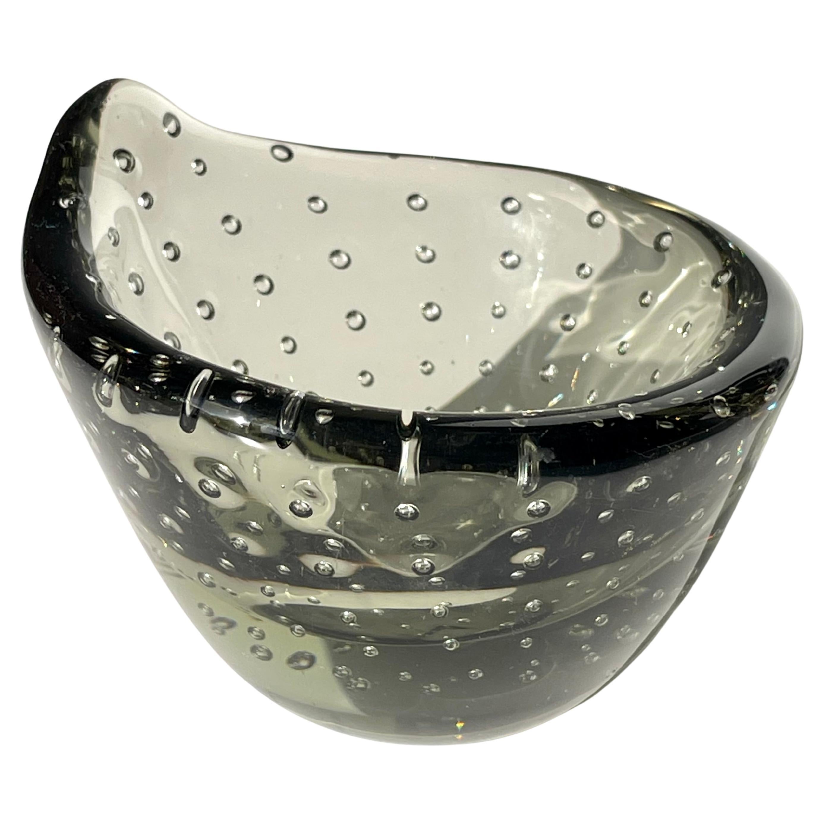 Murano Small Smokey Gray Bubble Glass Vide Poche Bowl, Italy For Sale