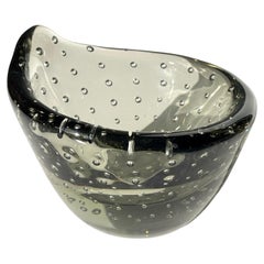 Vintage Murano Small Smokey Gray Bubble Glass Vide Poche Bowl, Italy