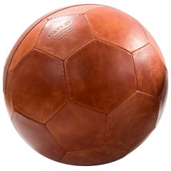 Vintage Small Soccer Ball Pouf Papaya