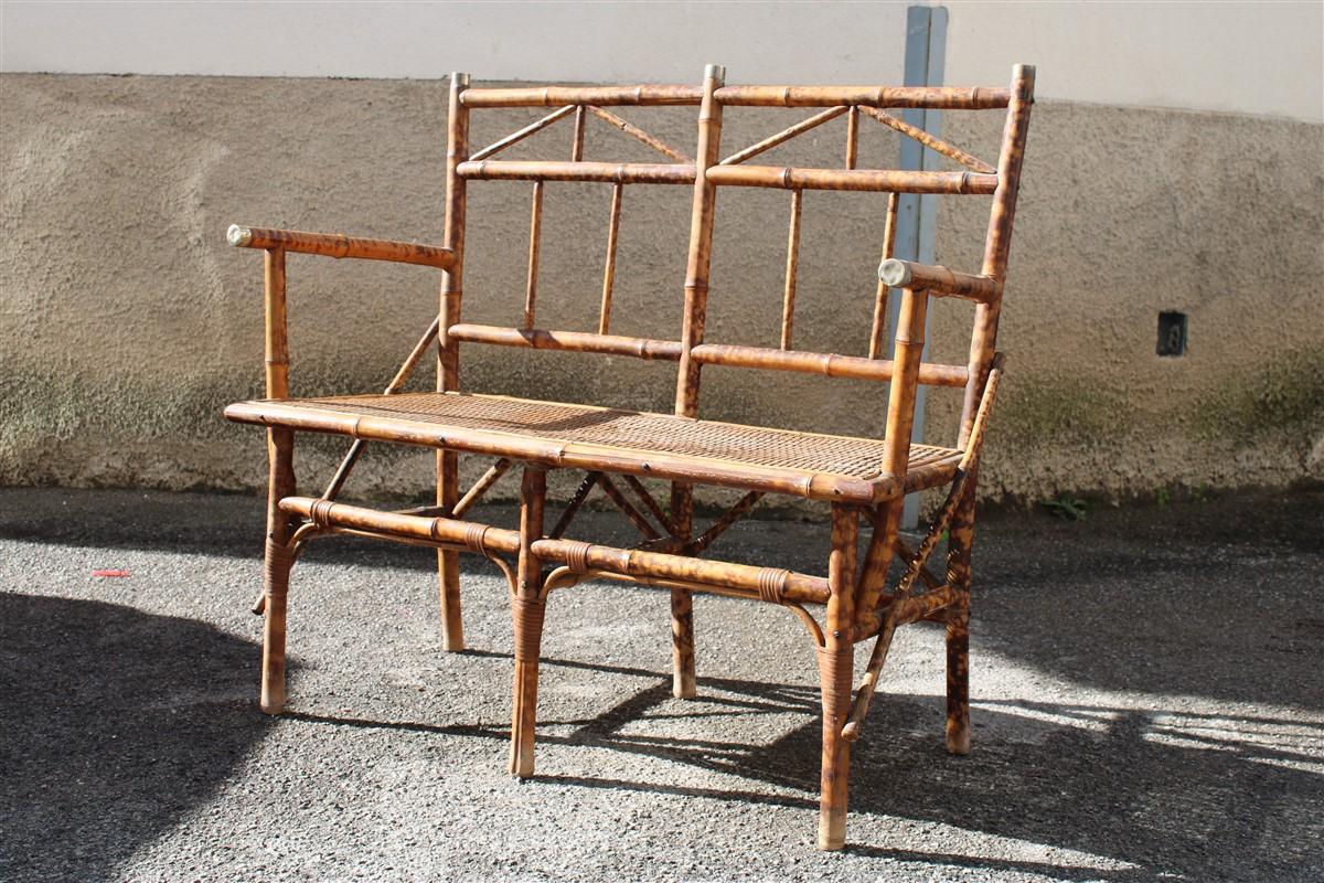 Petit sofà en bambou et laiton design italien mi siècle style Gabriella Crespi.