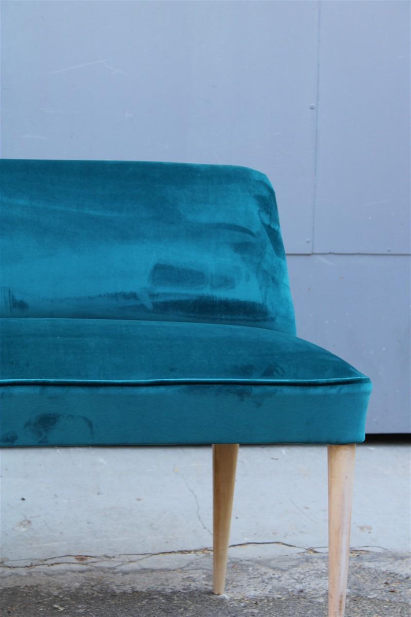 Mid-Century Modern Small Sofa Italian Mid-Century Design Green Velvet Cesare Lacca, 1950s For Sale