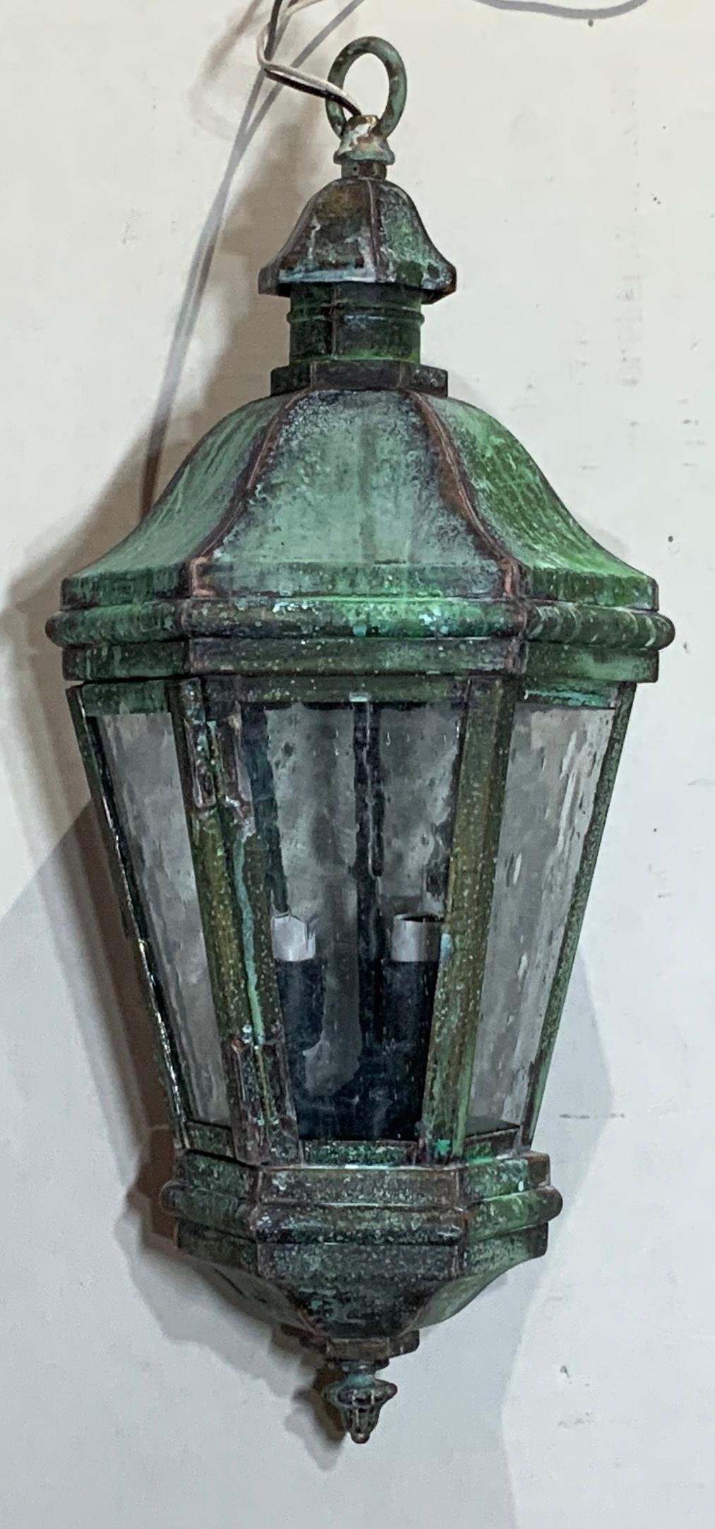 American Small Solid Brass Hanging Lantern  For Sale