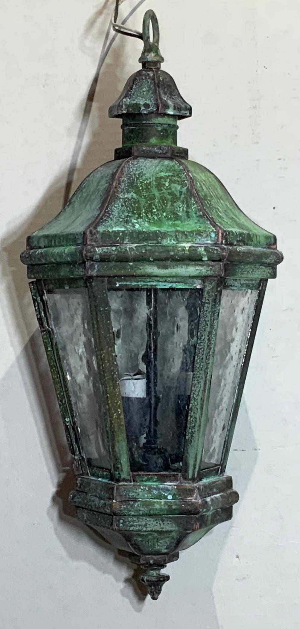 Small Solid Brass Hanging Lantern  In Good Condition For Sale In Delray Beach, FL