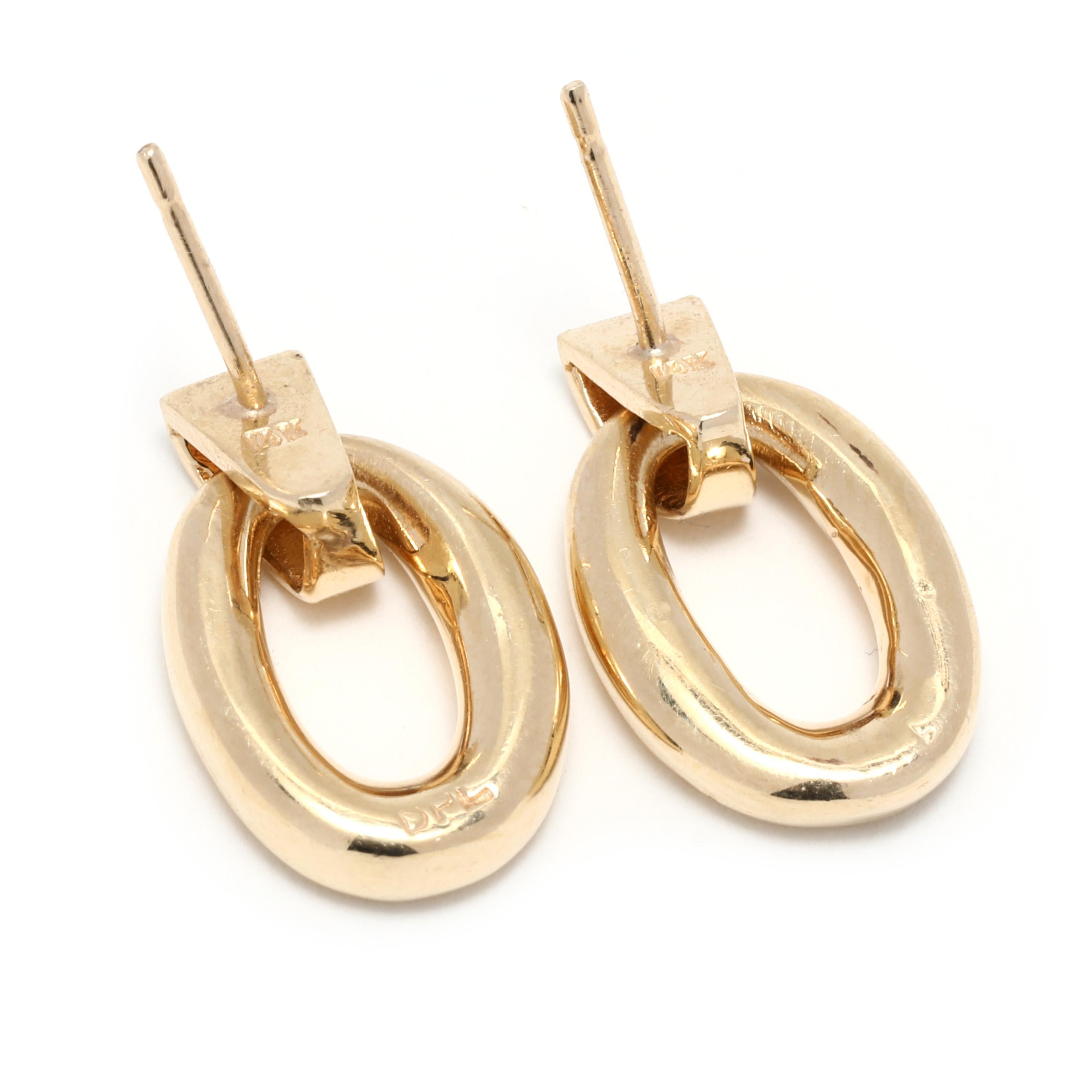 These small solid gold door knocker earrings will make a statement with any outfit. Crafted from 14K yellow gold, they measure 3/4 inches in length and feature an intricate design. These small gold earrings will bring a touch of elegance to any look