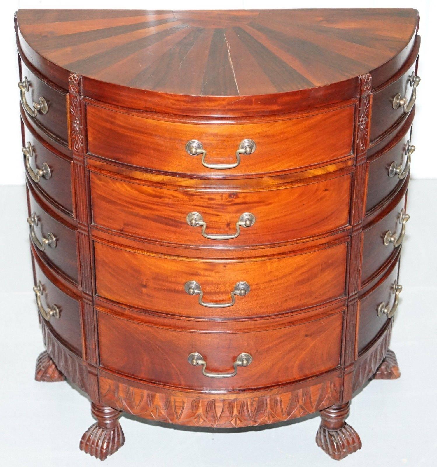 Small Solid Mahogany Demilune Bow Fronted Chest of Drawers, Side Lamp Table 5