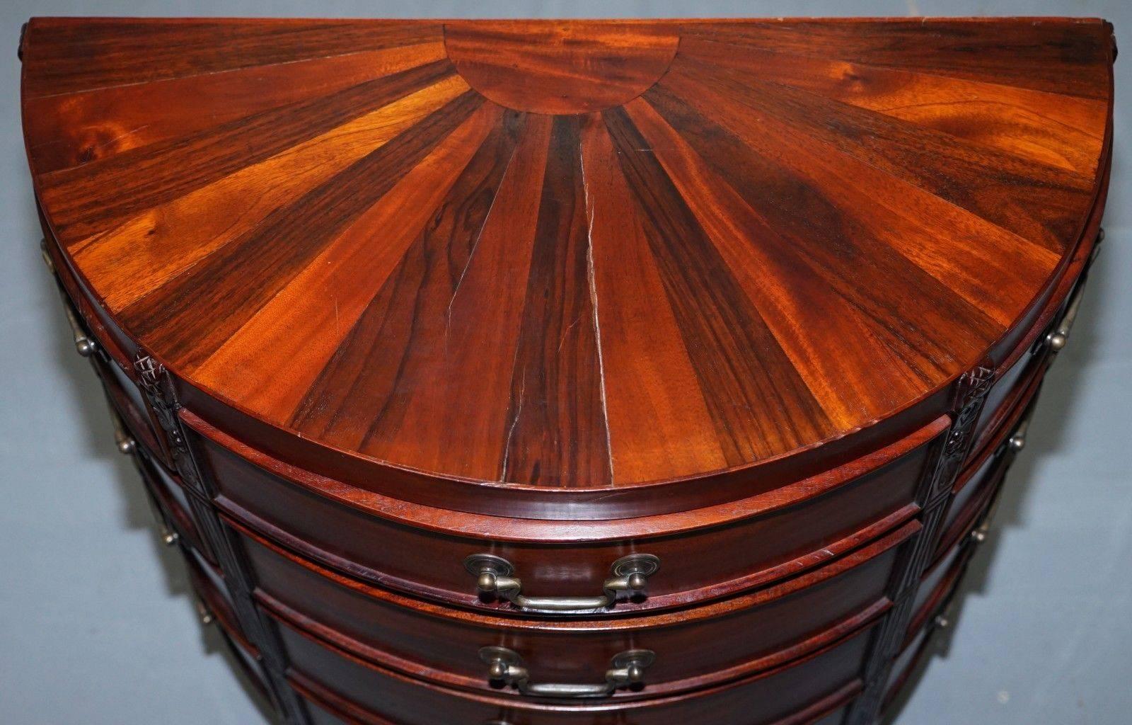 Mid-Century Modern Small Solid Mahogany Demilune Bow Fronted Chest of Drawers, Side Lamp Table