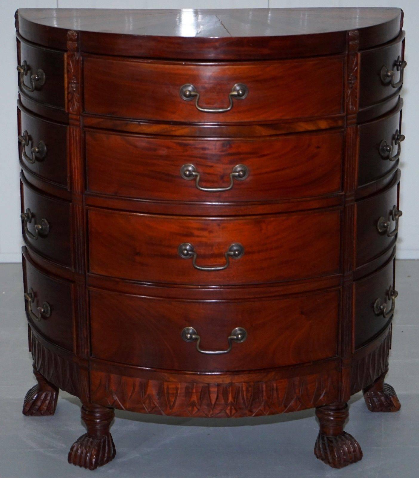British Small Solid Mahogany Demilune Bow Fronted Chest of Drawers, Side Lamp Table