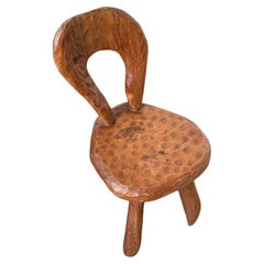 Small solid wood chair for kids, carved with a gouge, French or Alpine workshop
