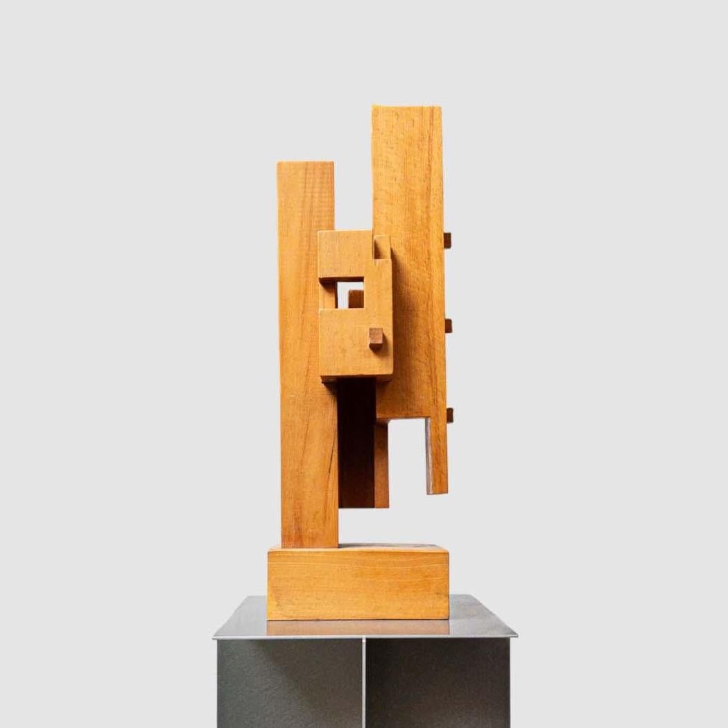 Architectural 1980s Dutch Constructivist Solid Wood Sculpture, De Stijl For Sale 4