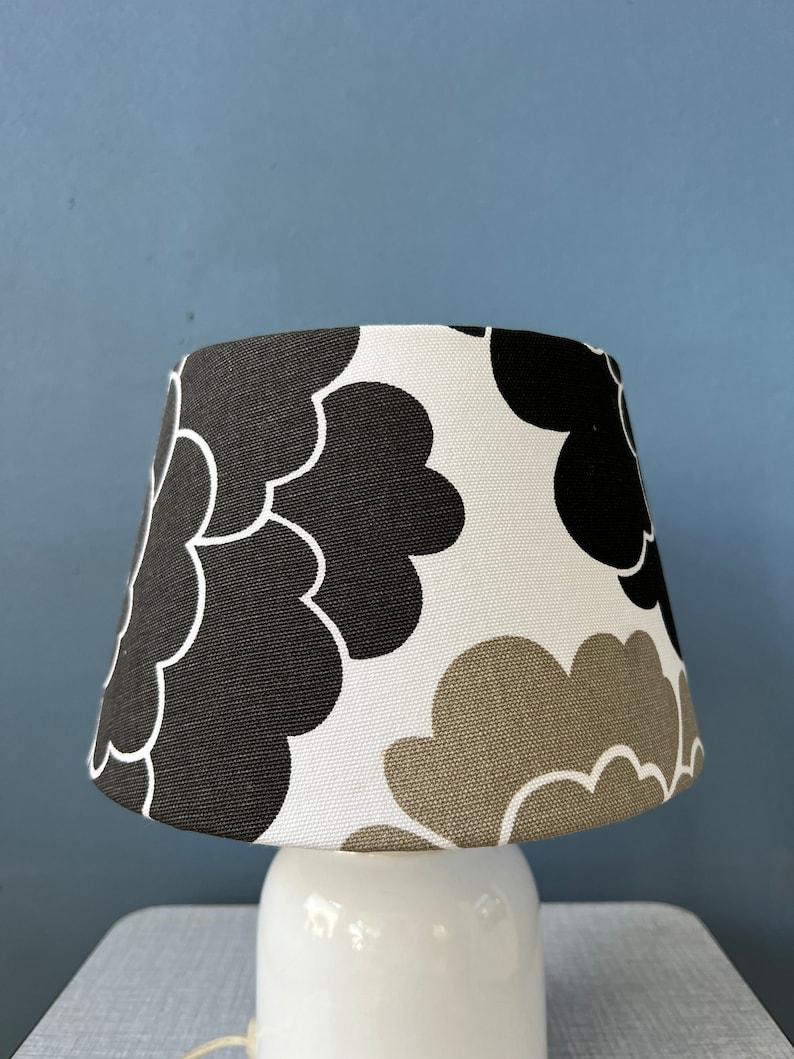 Small Space Age Table Lamp with Porcelain Base and Black & White Flower Shade For Sale 3