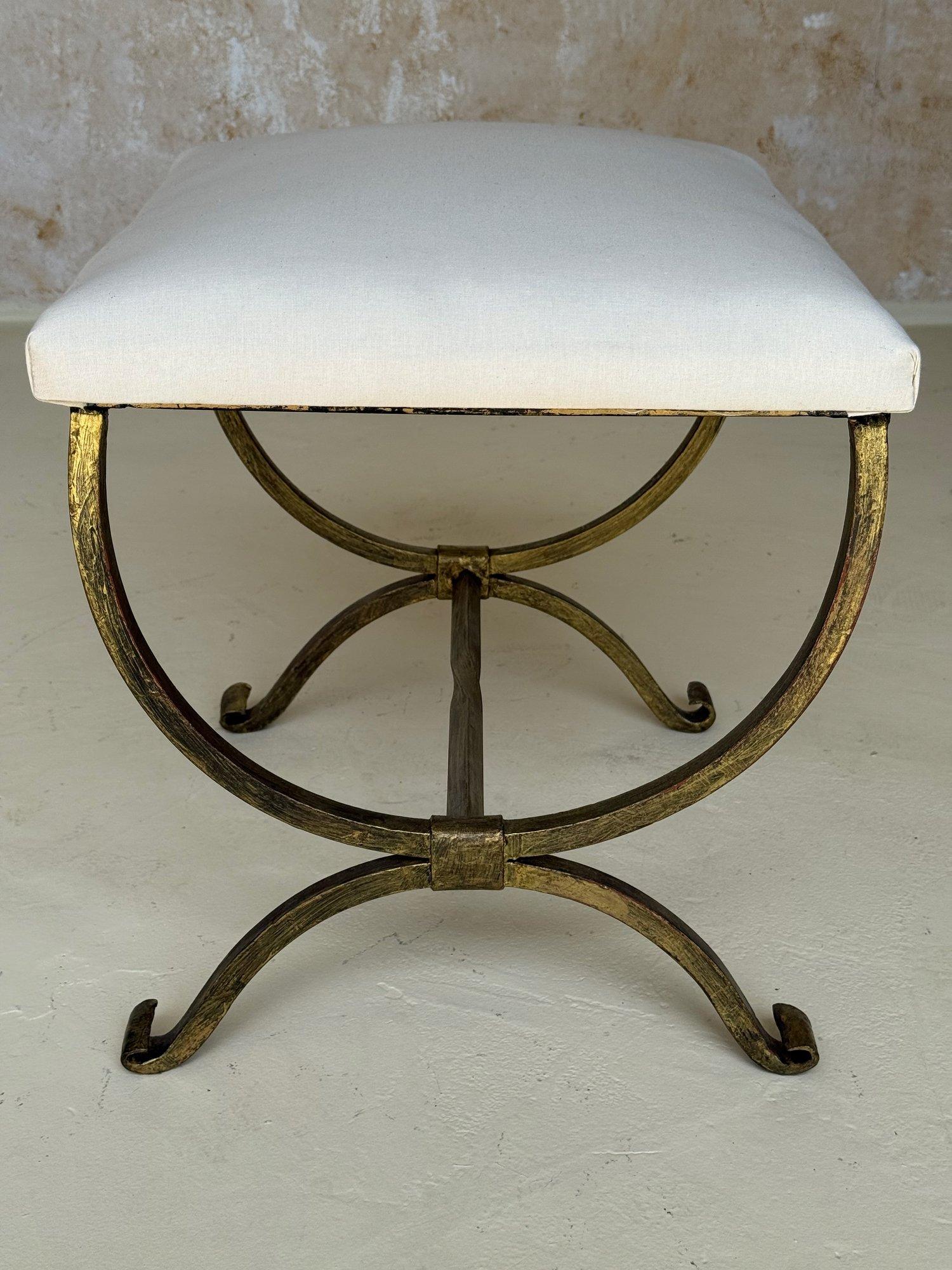 Small Spanish Gilt Iron Bench with Scrolled Feet For Sale 5