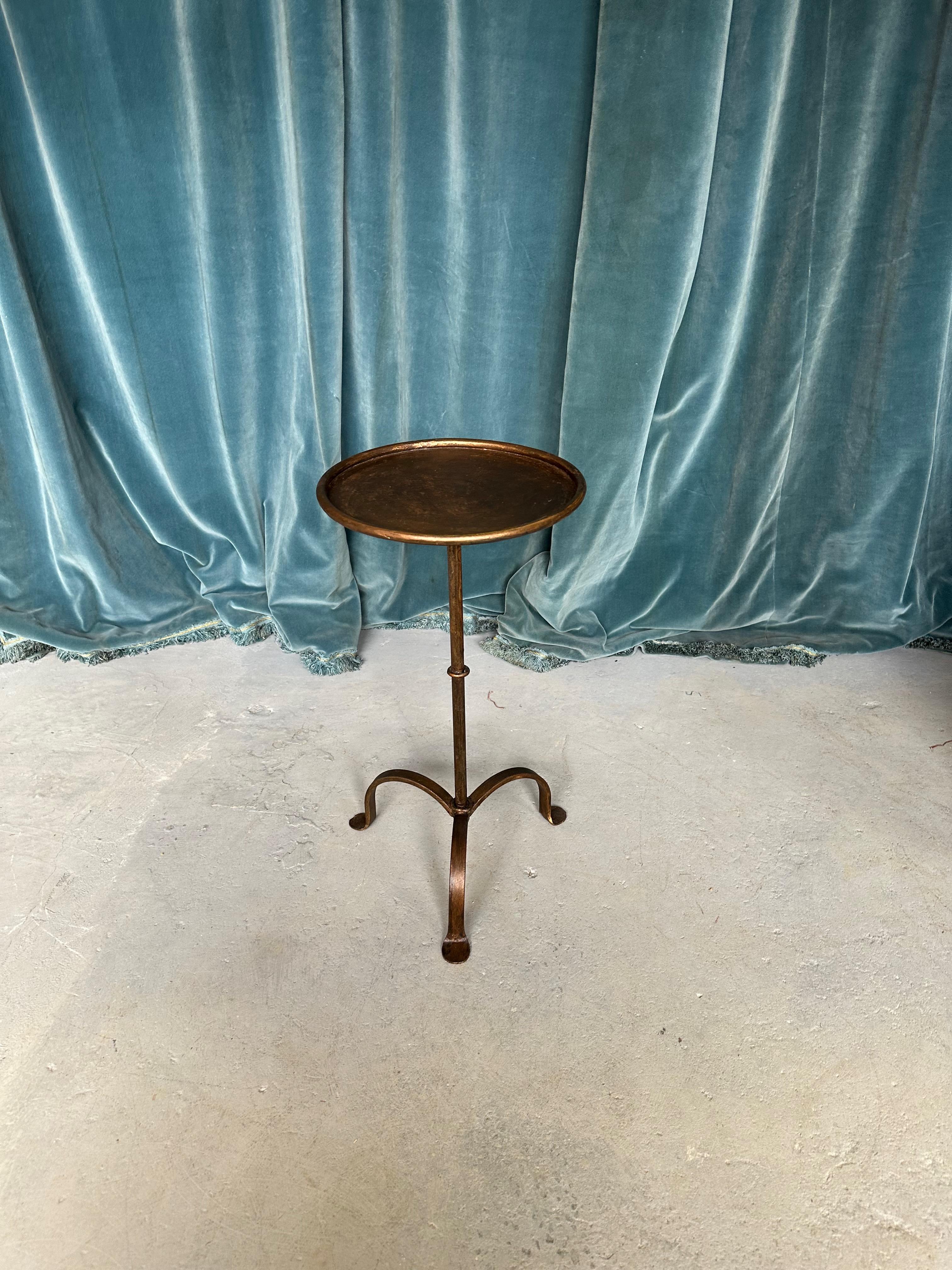 Contemporary Small Spanish Gilt Iron Drinks Table on a Curved Tripod Base For Sale