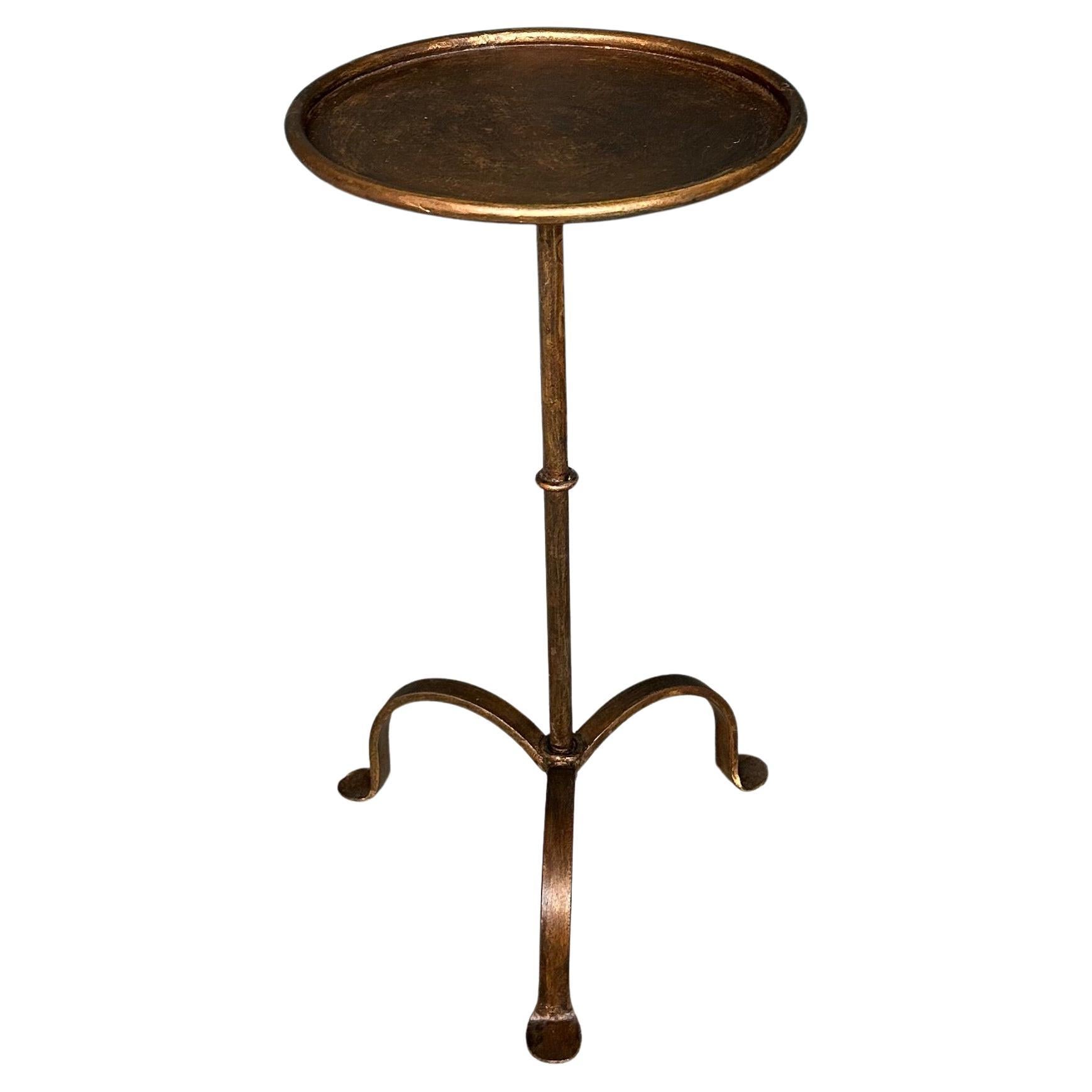 Small Spanish Gilt Iron Drinks Table on a Curved Tripod Base For Sale