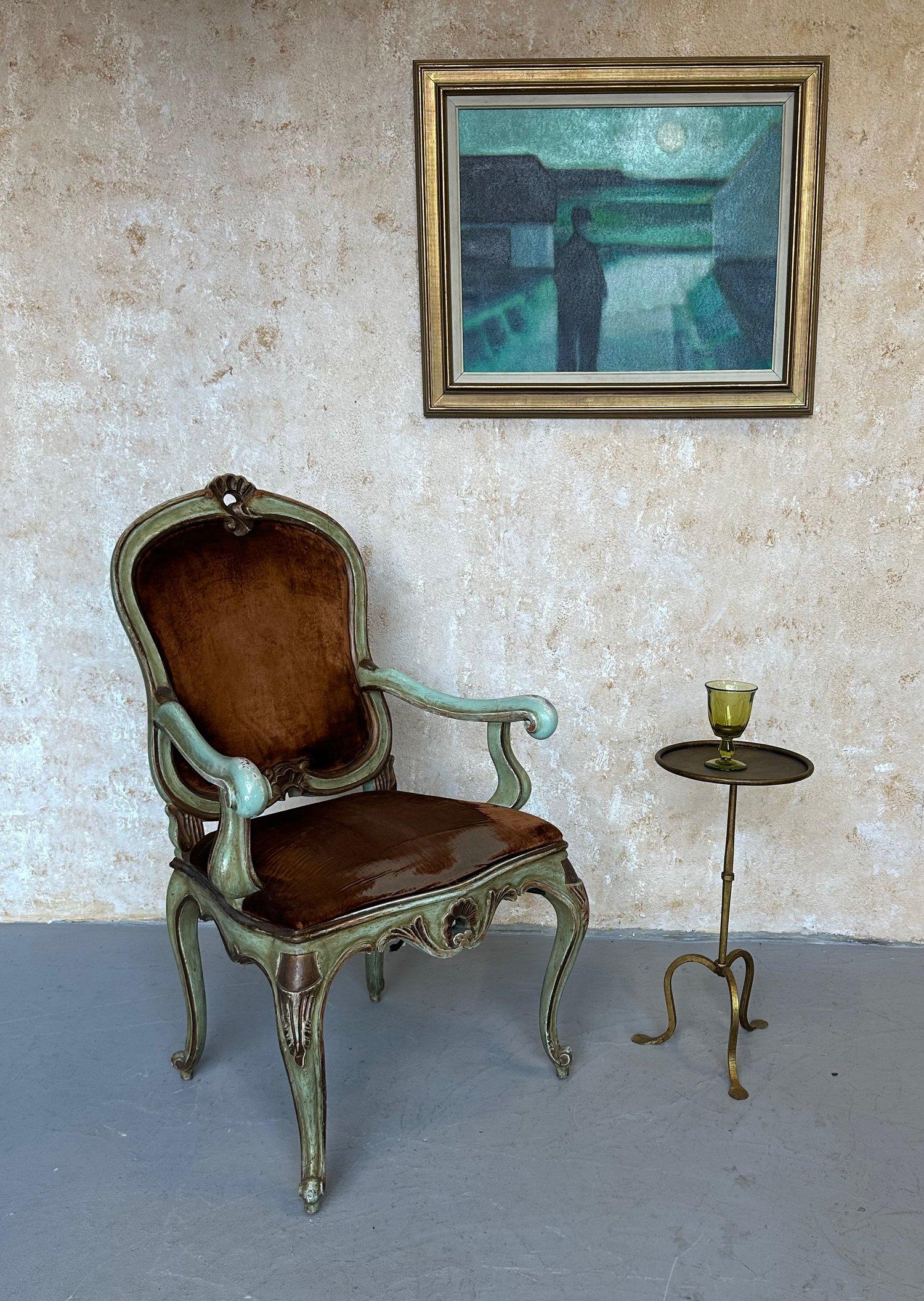 Mid-Century Modern Small Spanish Gilt Iron Drinks Table with Curved Legs