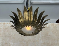 Small Spanish Gilt Metal Ceiling Fixture with Curved Leaves