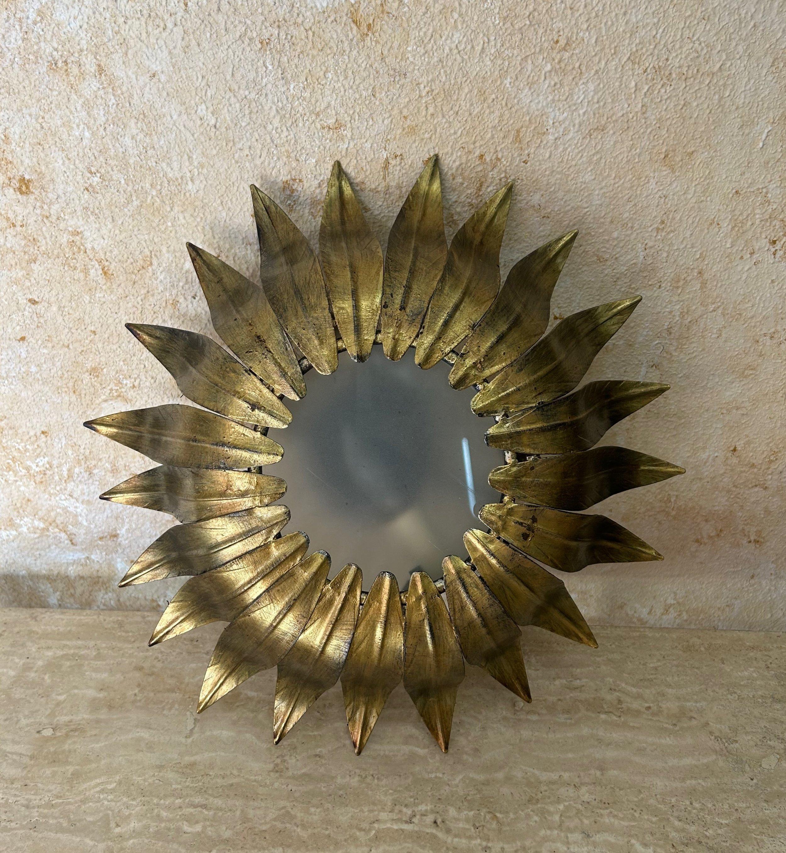Small Spanish Gilt Metal Ceiling Fixture with Curved Leaves 1