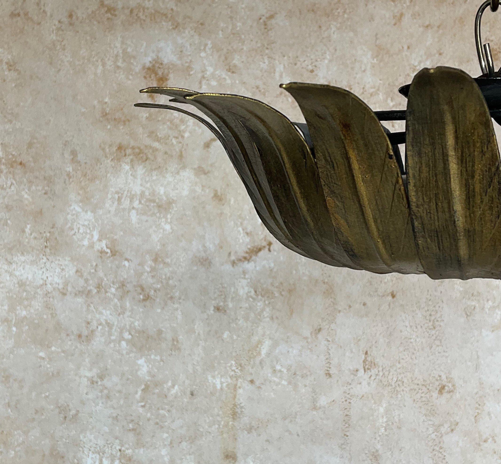 Small Spanish Gilt Metal Ceiling Fixture with Curved Leaves 4