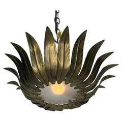 Small Spanish Gilt Metal Ceiling Fixture with Curved Leaves