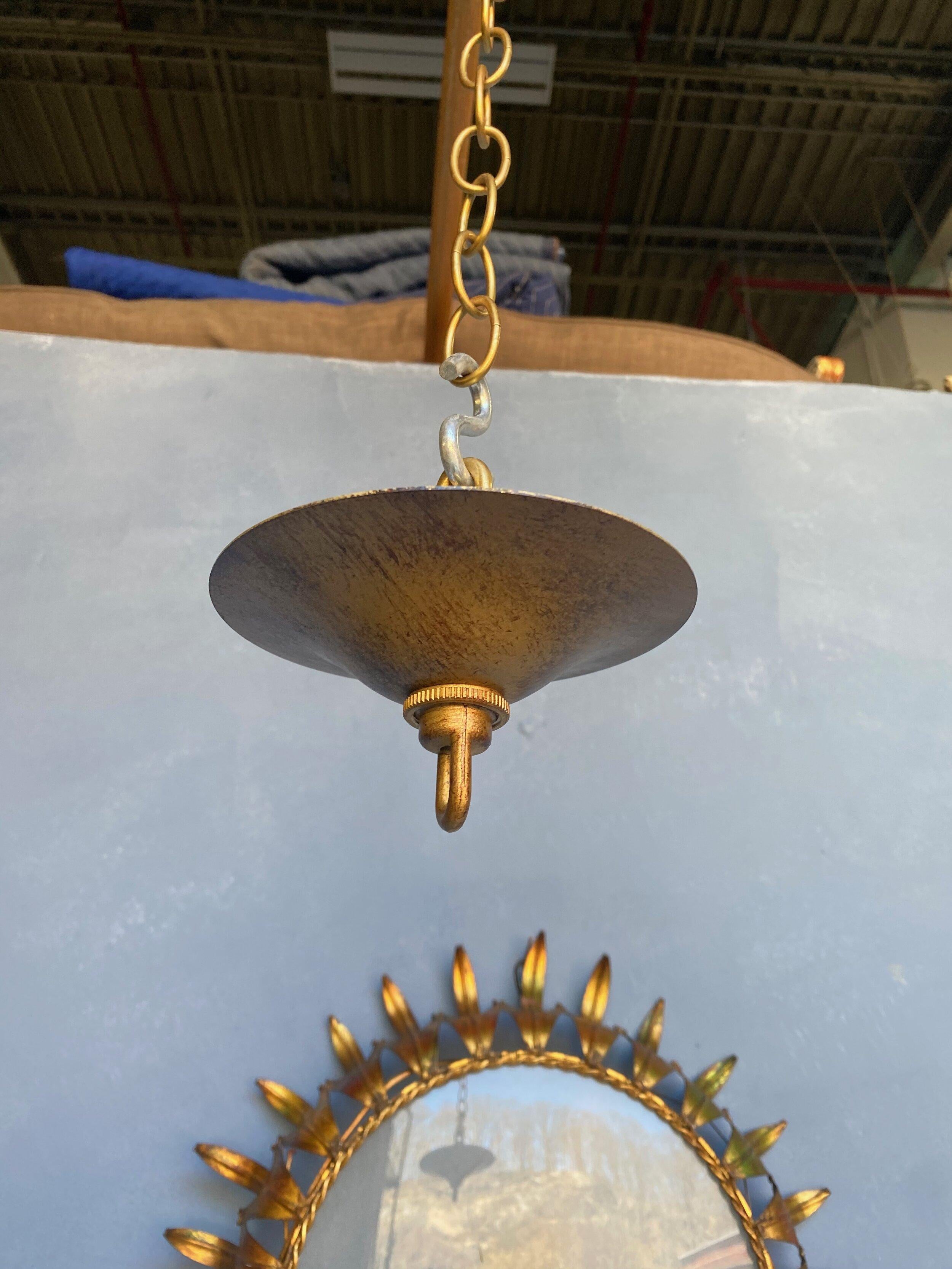 Small Spanish Gilt Sunburst Ceiling Fixture 3