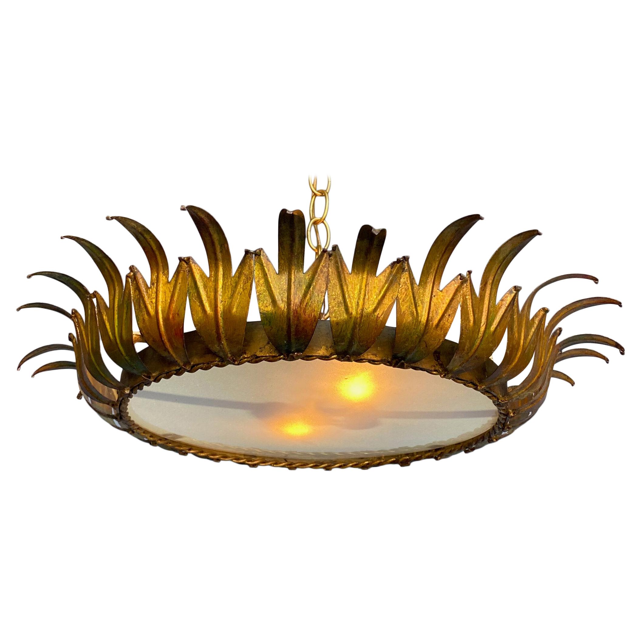 Small Spanish Gilt Sunburst Ceiling Fixture