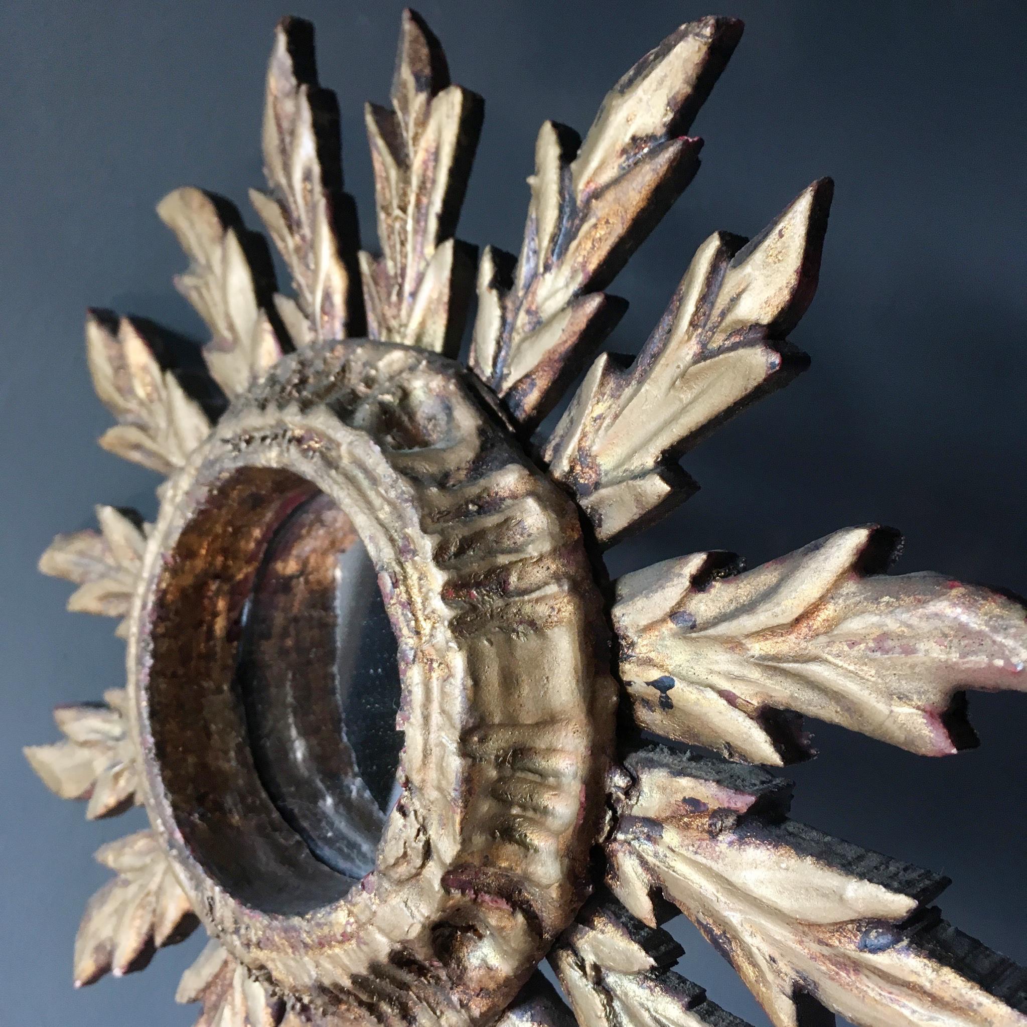 Small Spanish Handcrafted Wooden Sunburst Mirror 6