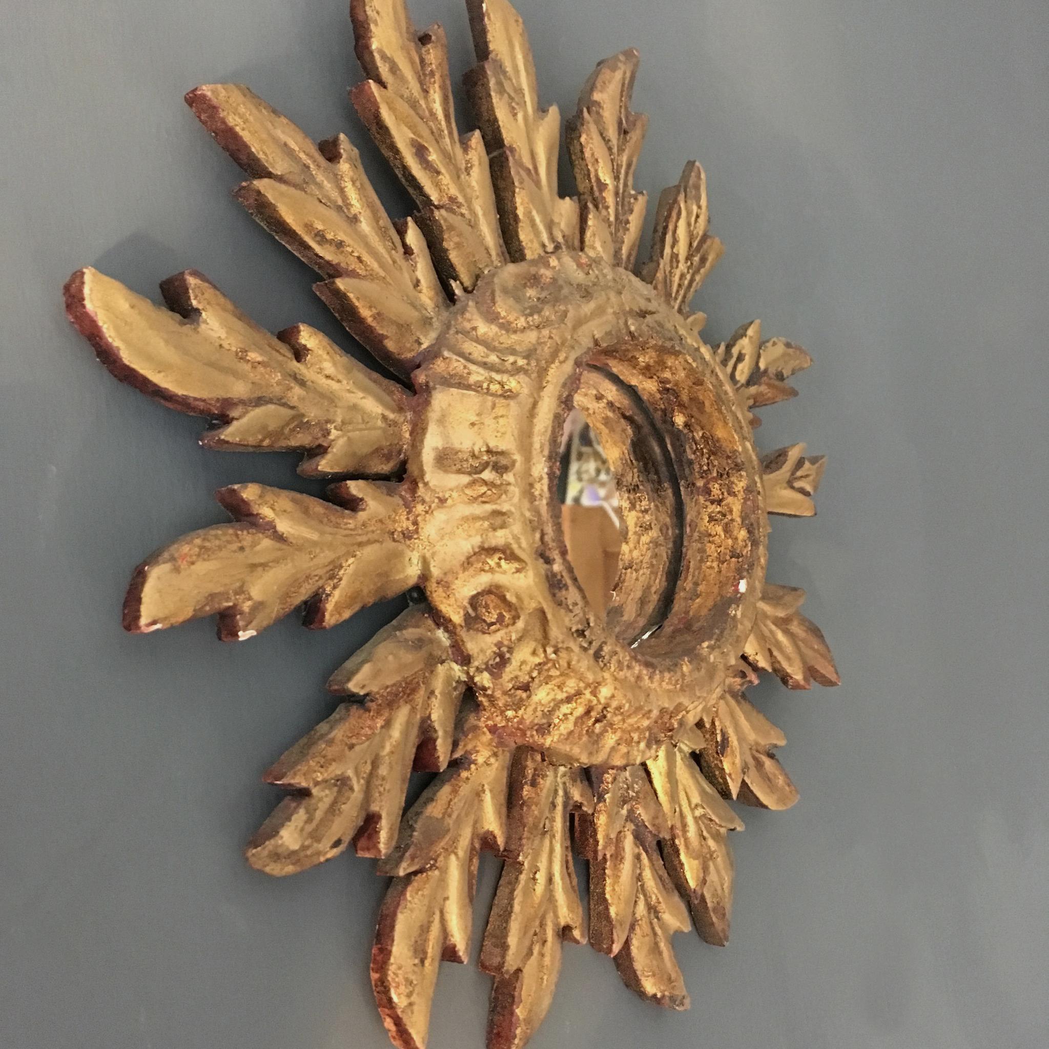 Small Spanish Handcrafted Wooden Sunburst Mirror 2