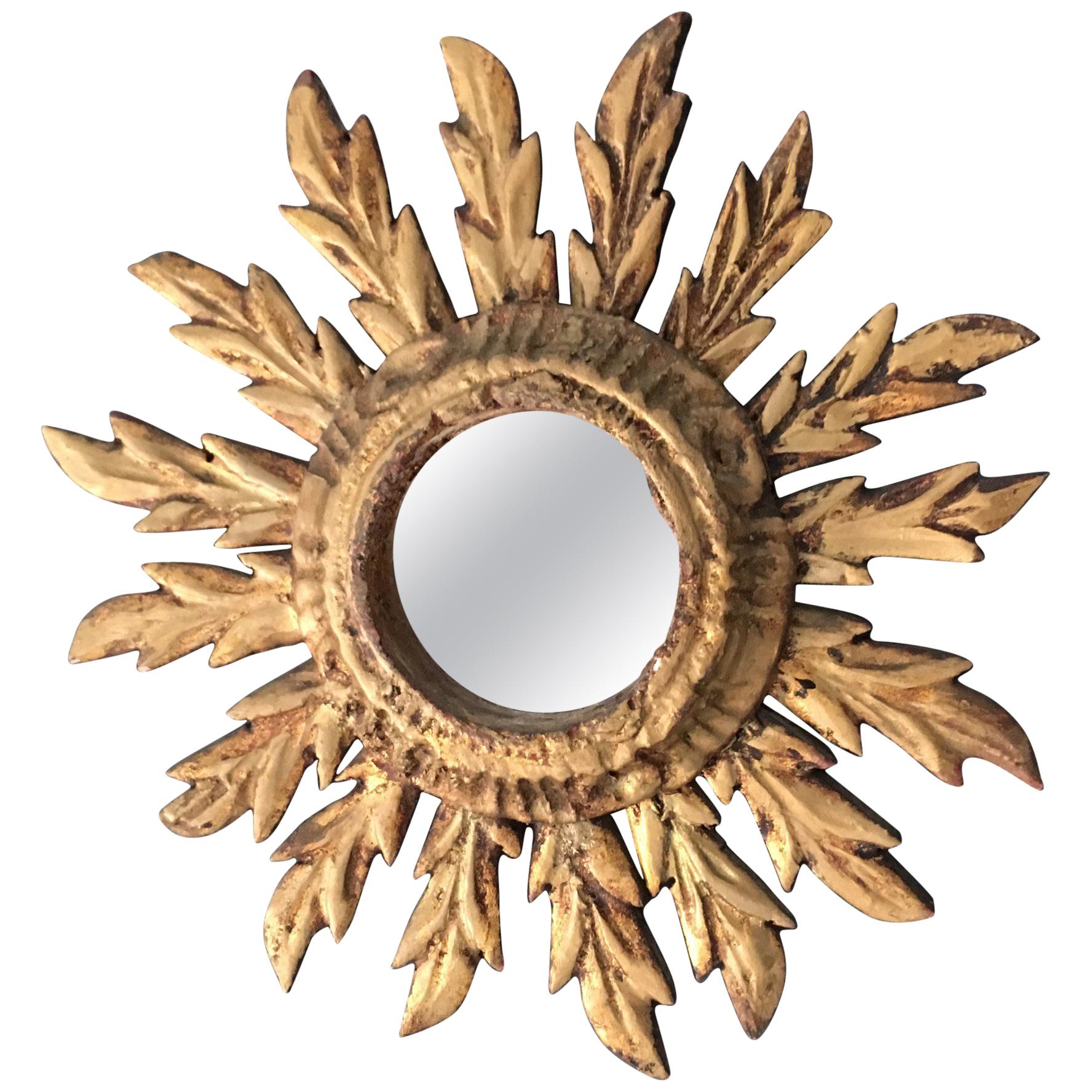 Small Spanish Handcrafted Wooden Sunburst Mirror
