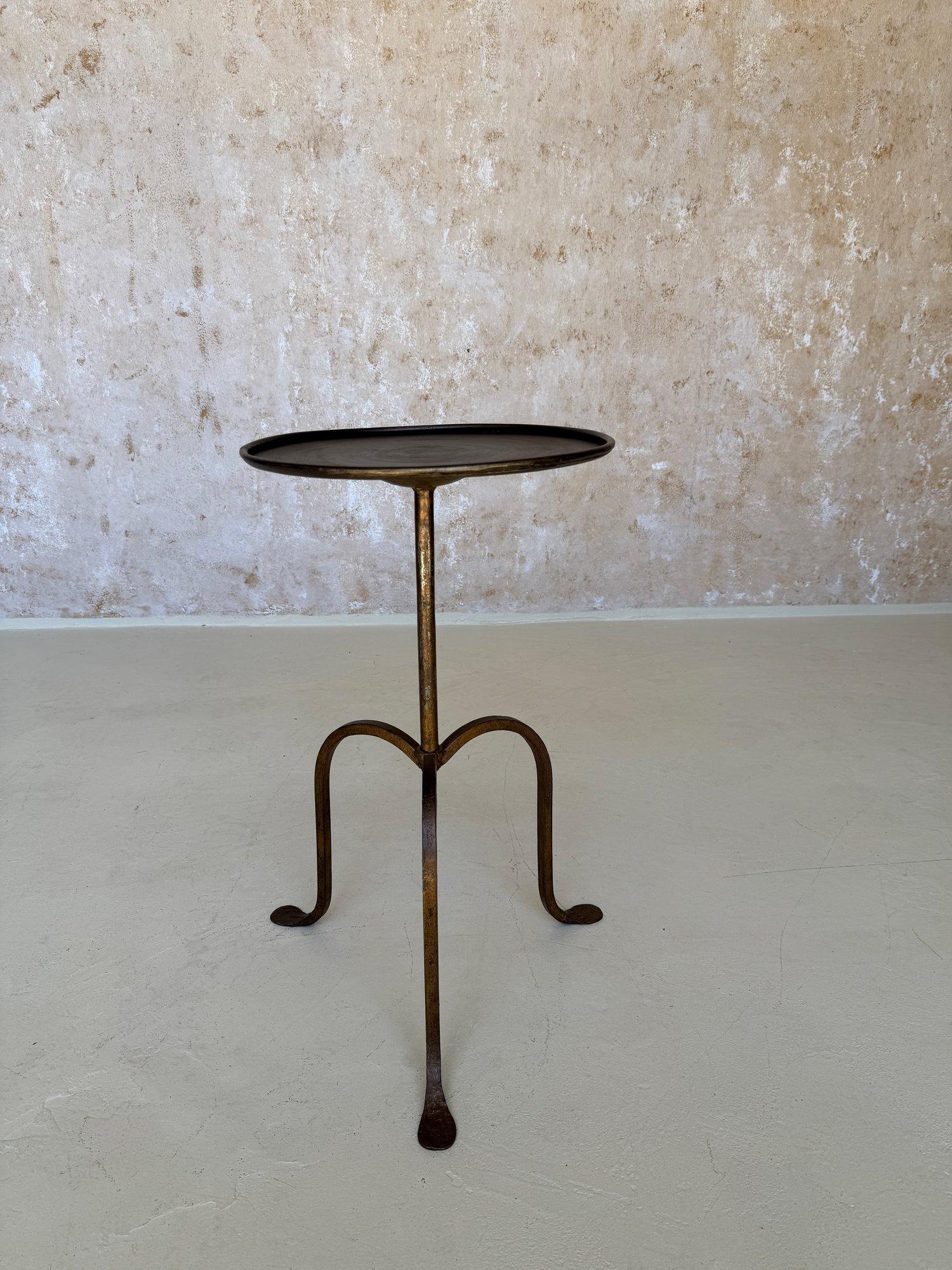 Gilt Small Spanish Iron Drinks Table on an Elevated Tripod Base For Sale