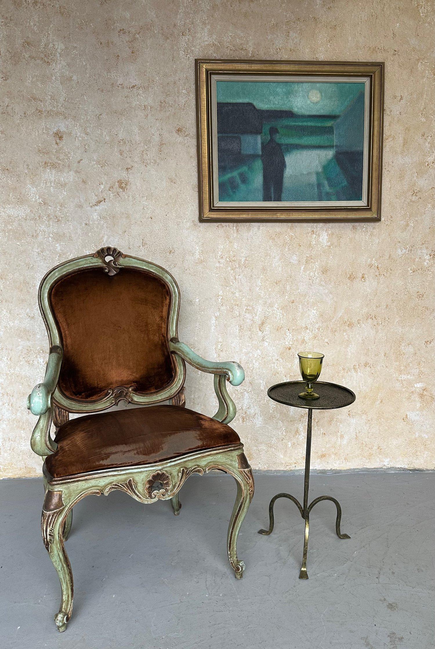 Mid-Century Modern Small Spanish Iron Drinks Table with Hammered Top For Sale