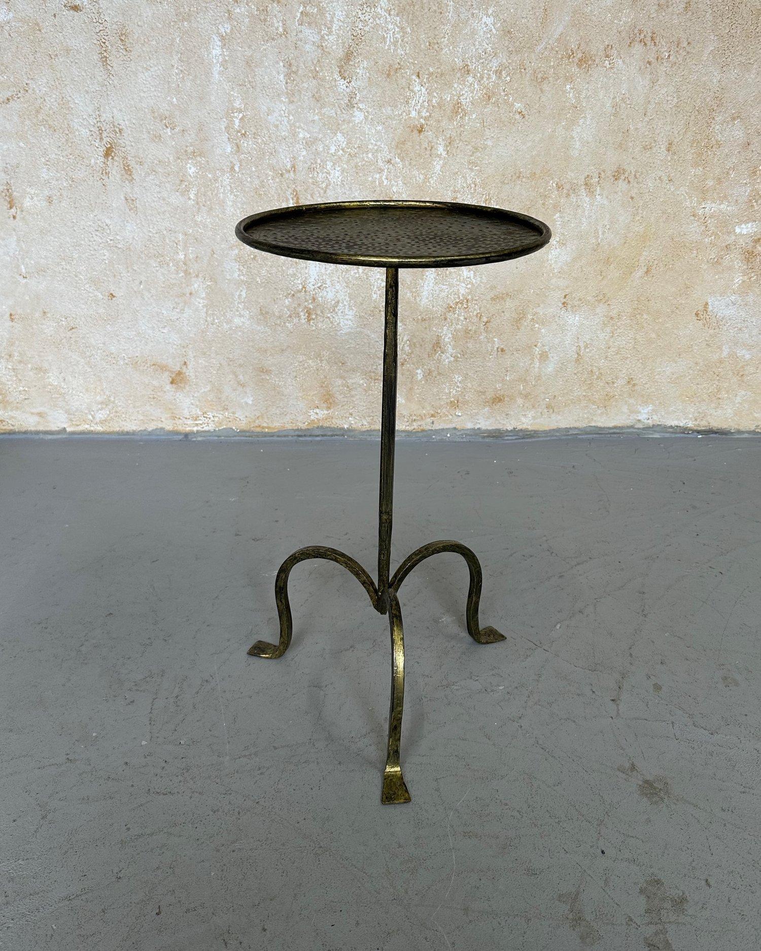 Contemporary Small Spanish Iron Drinks Table with Hammered Top For Sale