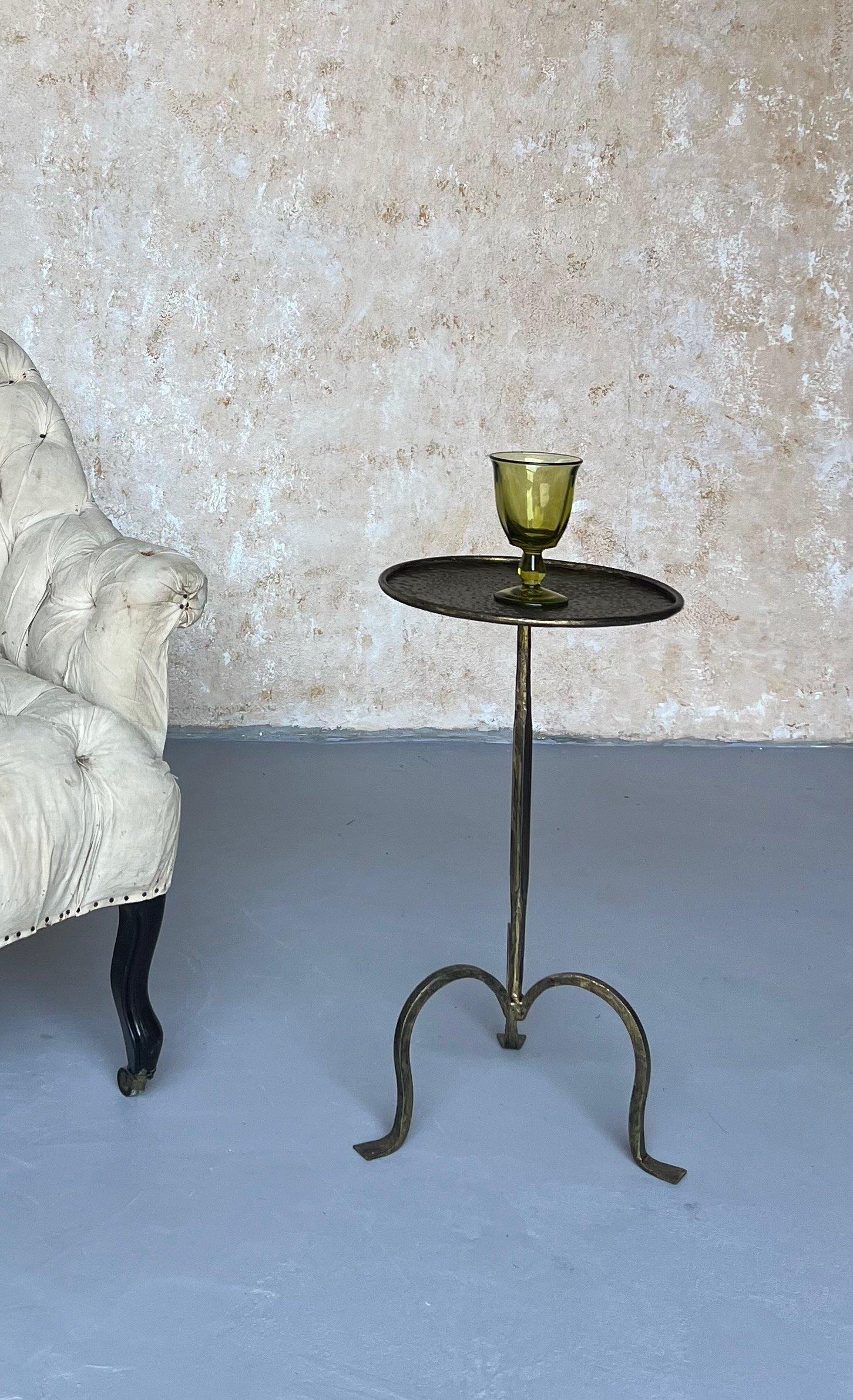 Small Spanish Iron Drinks Table with Hammered Top For Sale 1